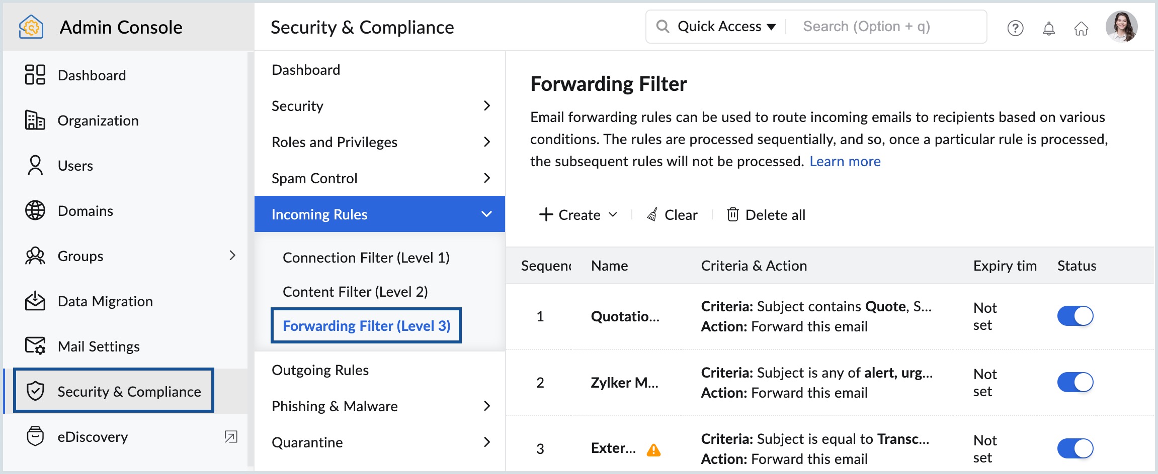 email forwarding rule