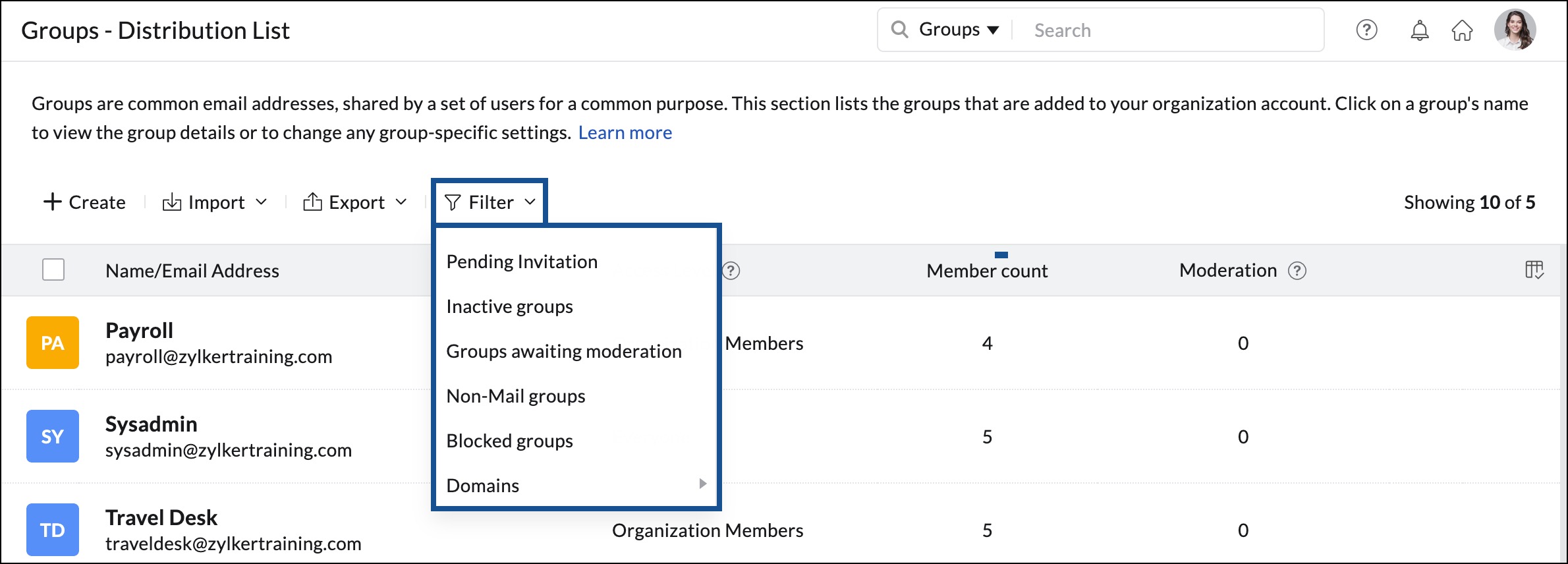 fitler groups