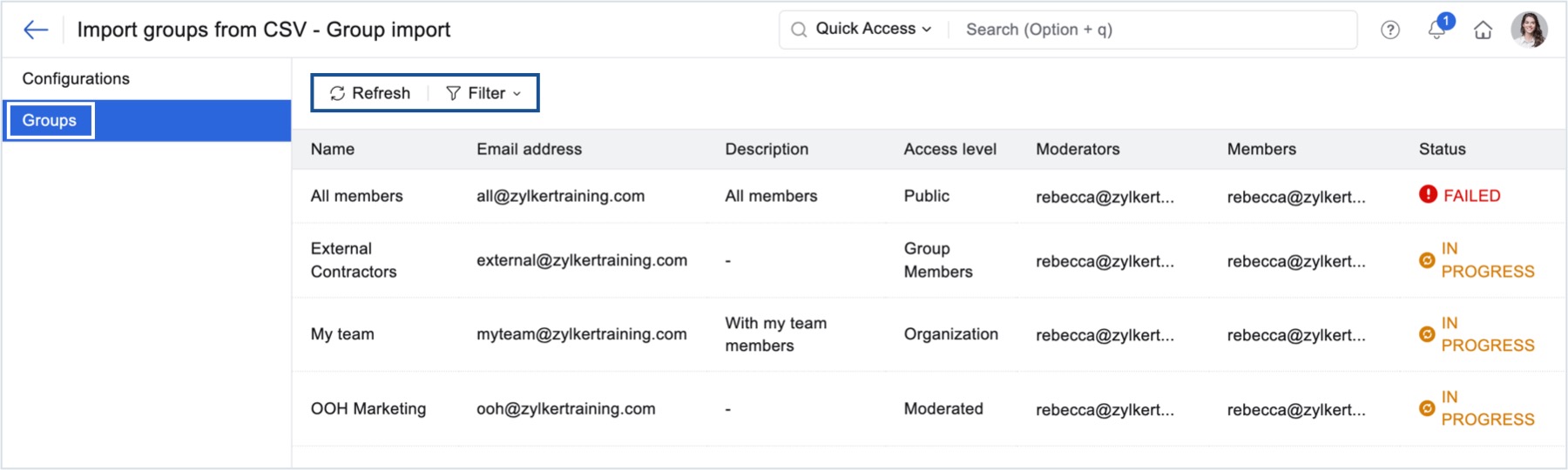 group import status