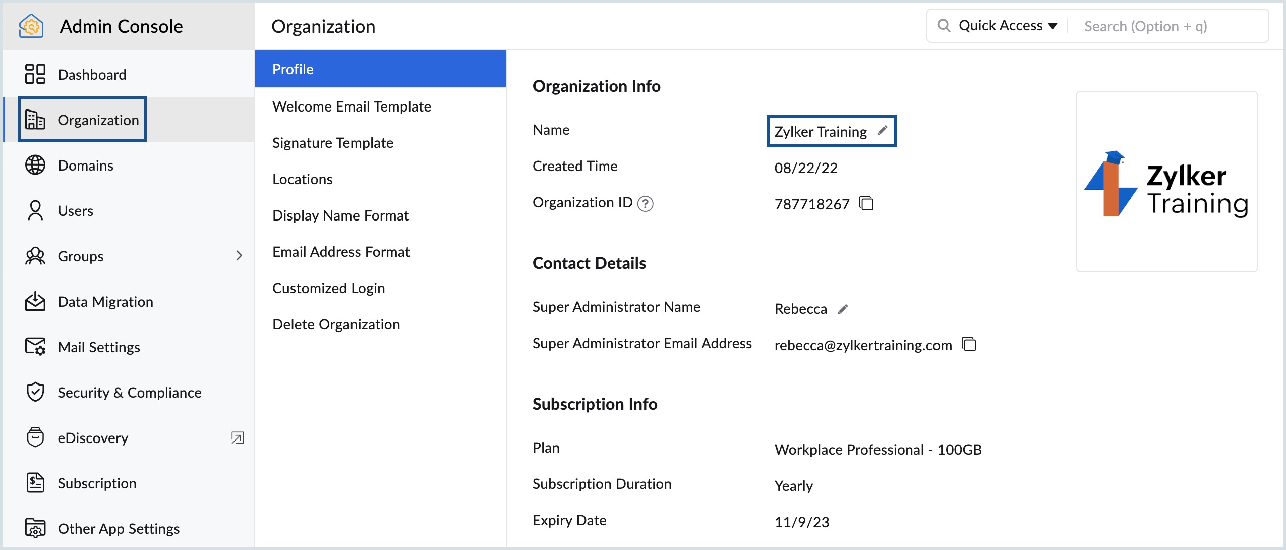 edit organization profile