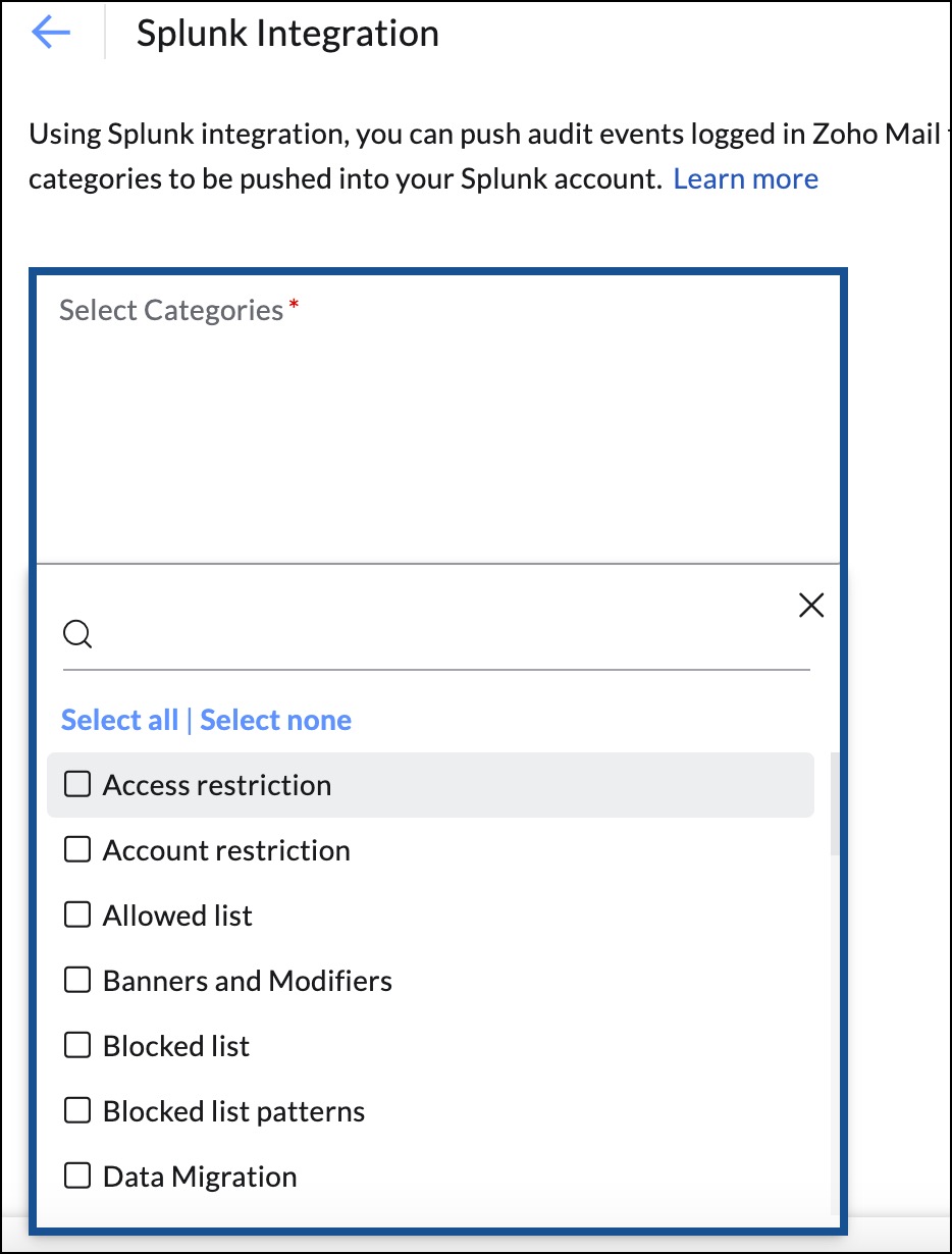 select audit log categories