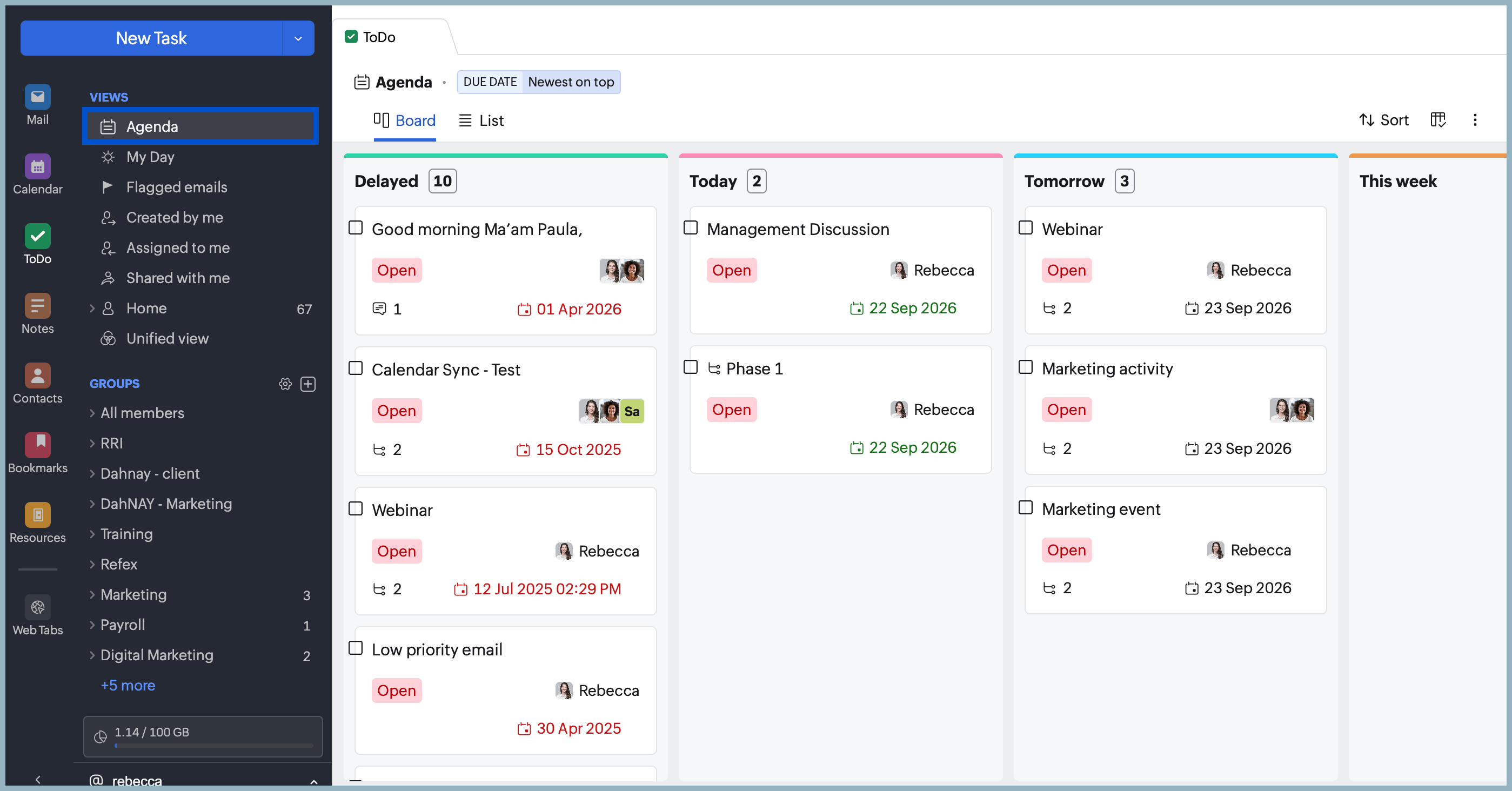 Agenda view