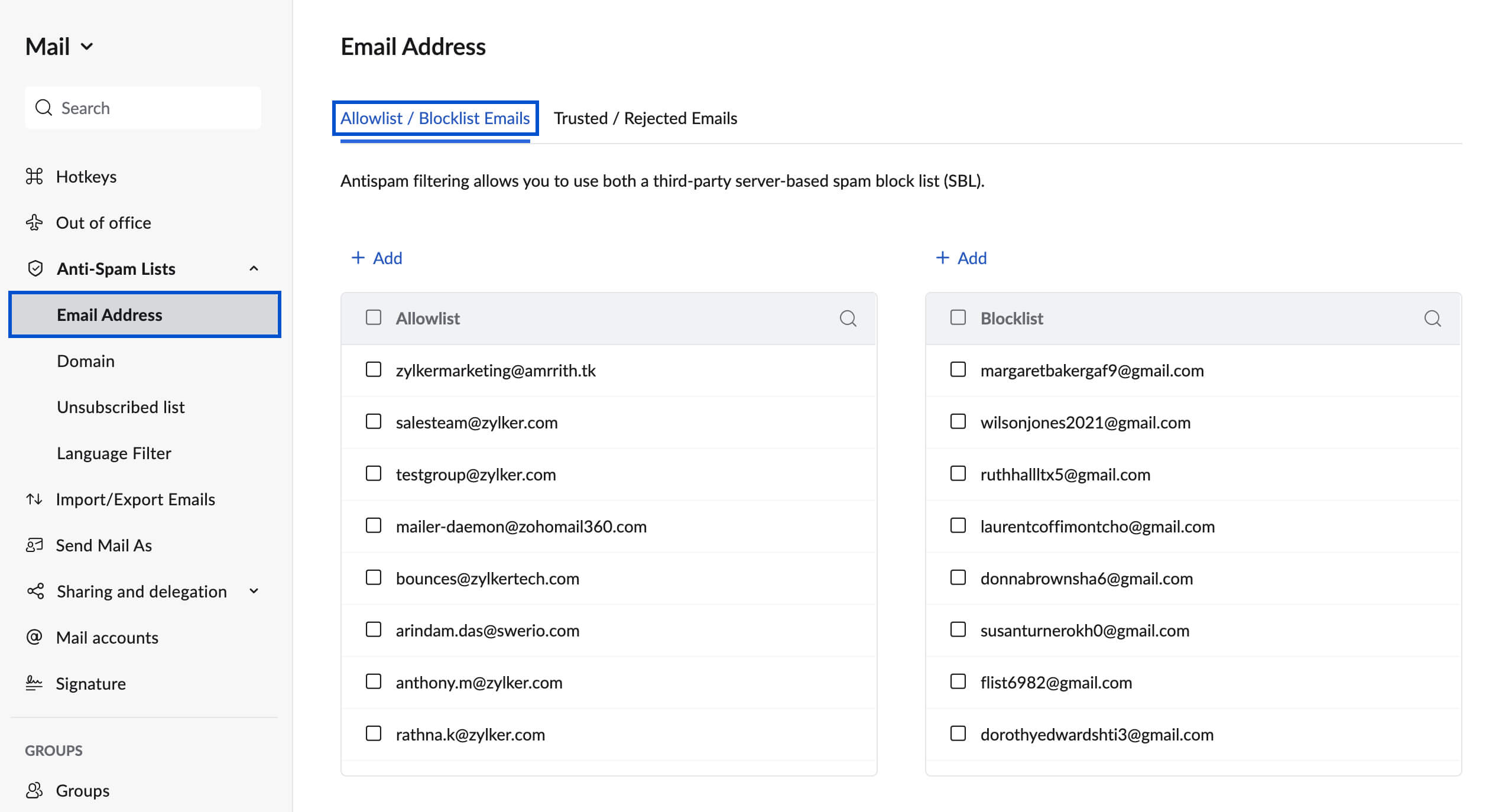 Allow list and Block list
