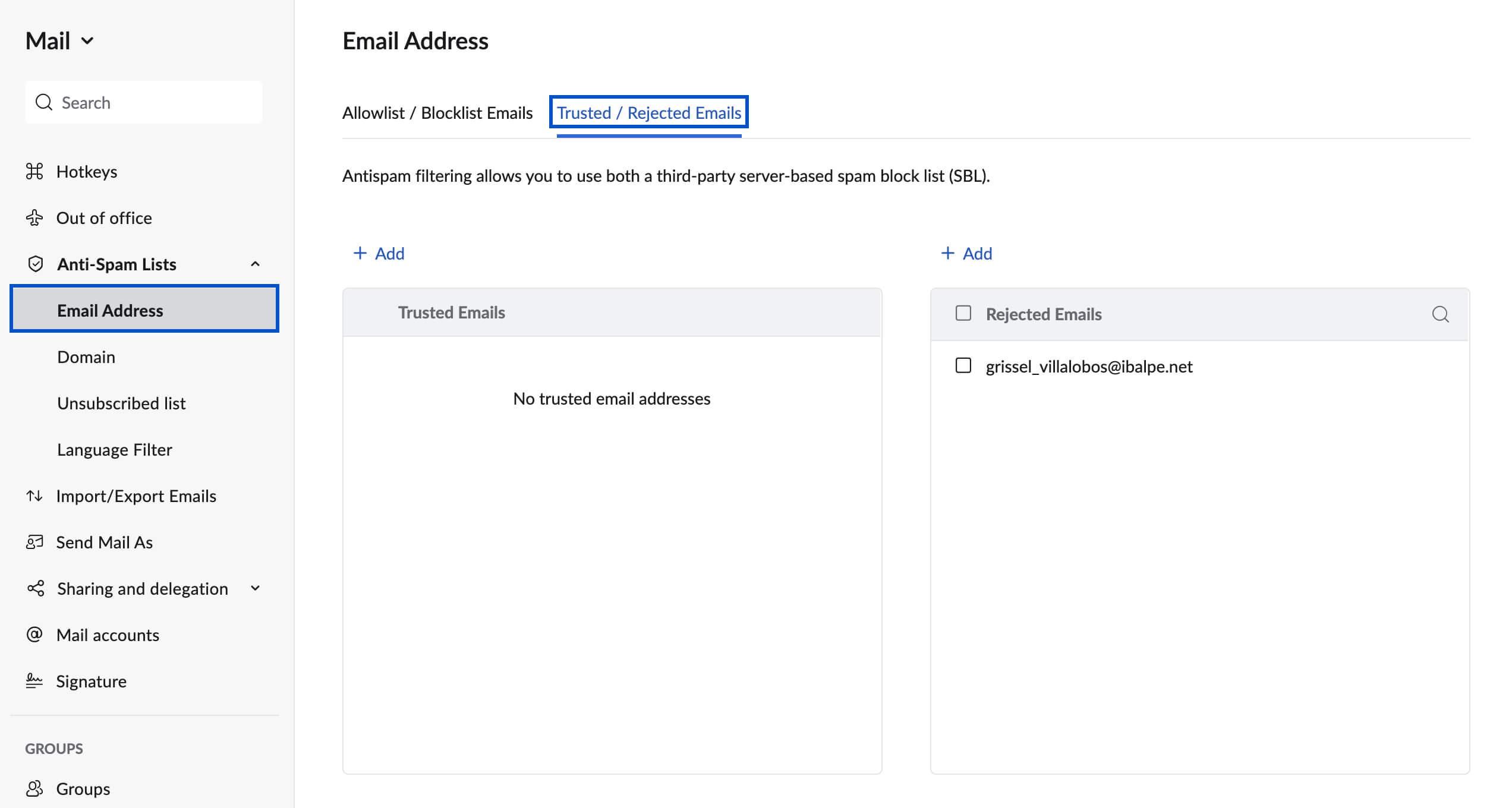 trusted or rejected list