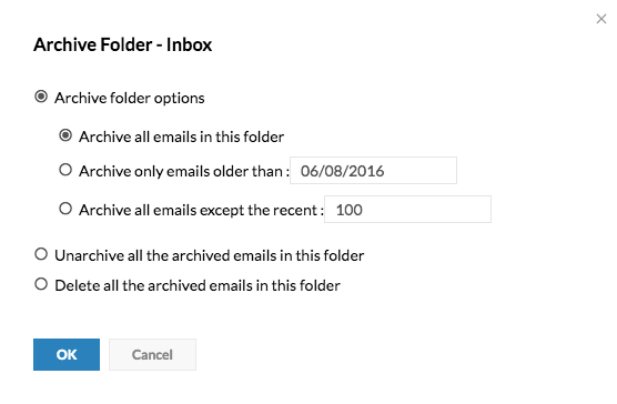 アーカイブのオプション