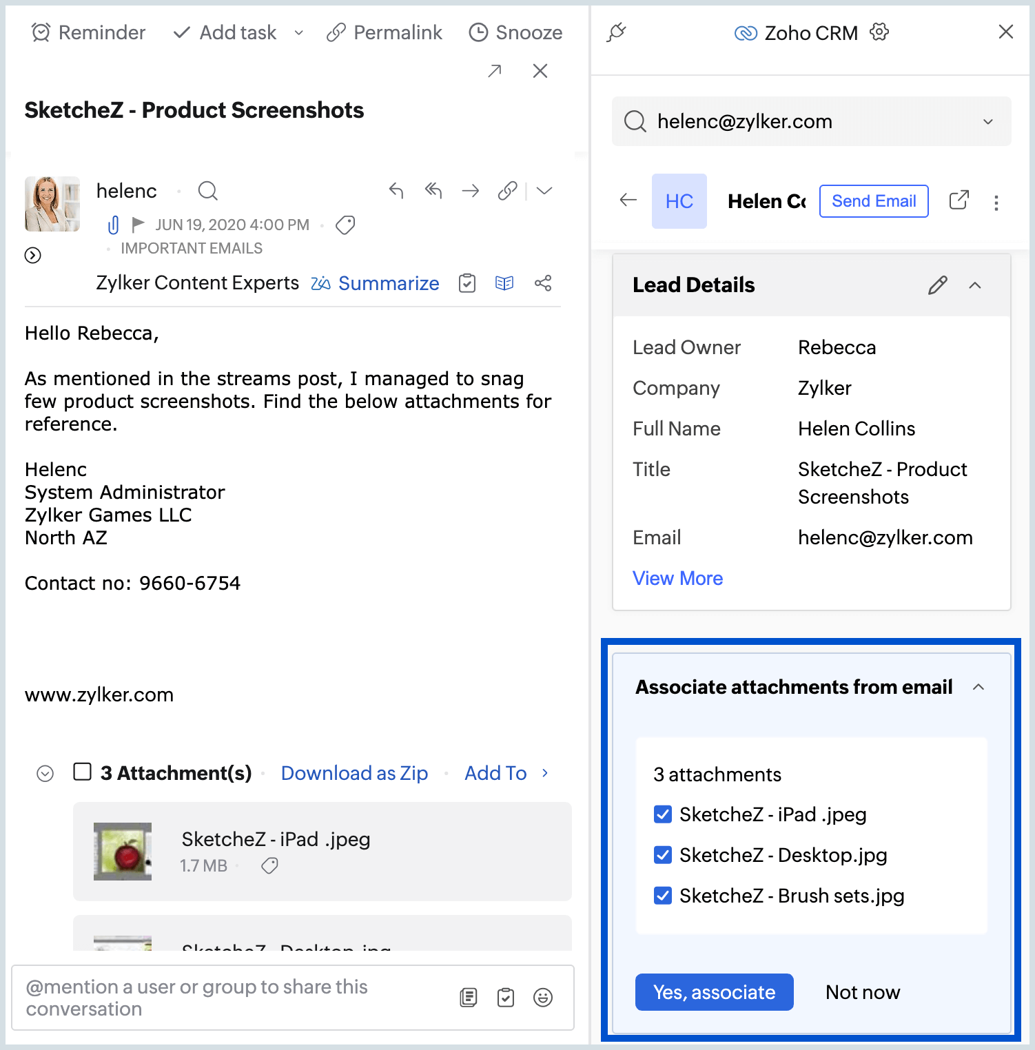 Associate attachments with emails