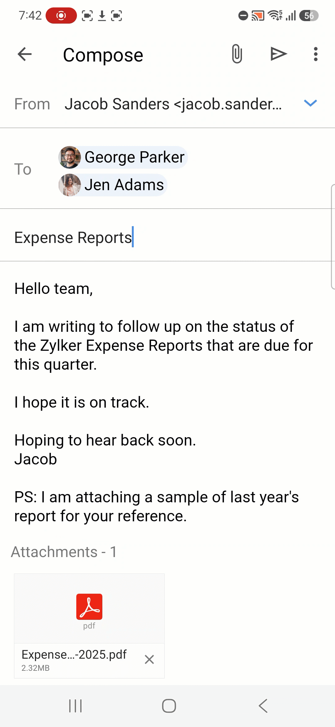 Attach files Attach files in Zoho Mail Android app
