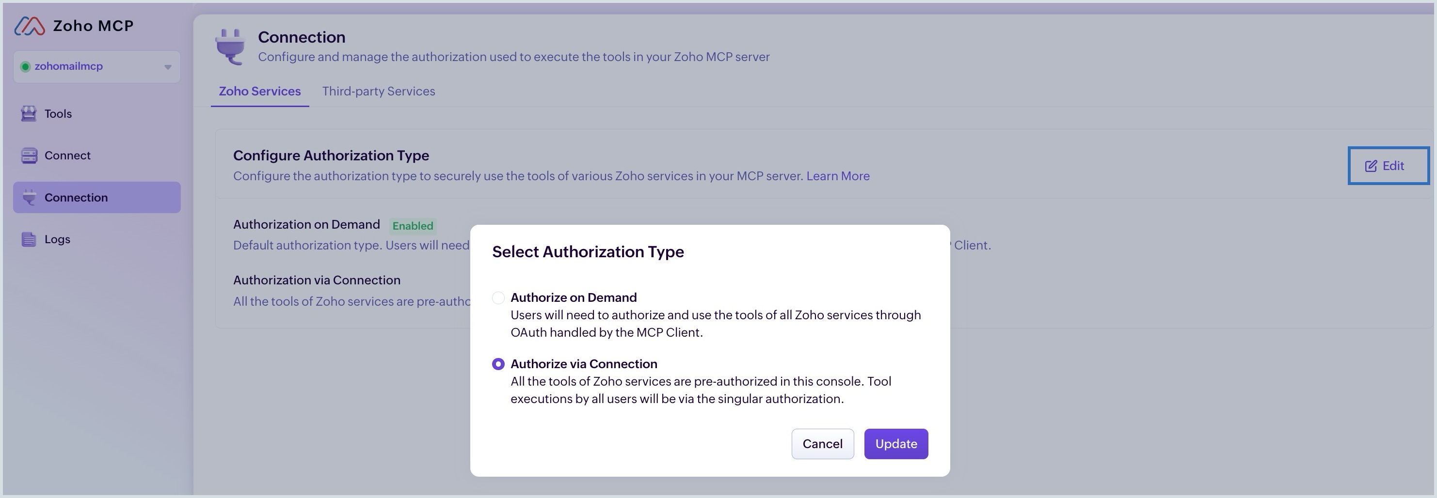 Authorization type selection in Zoho MCP server Authorization type selection in Zoho MCP server