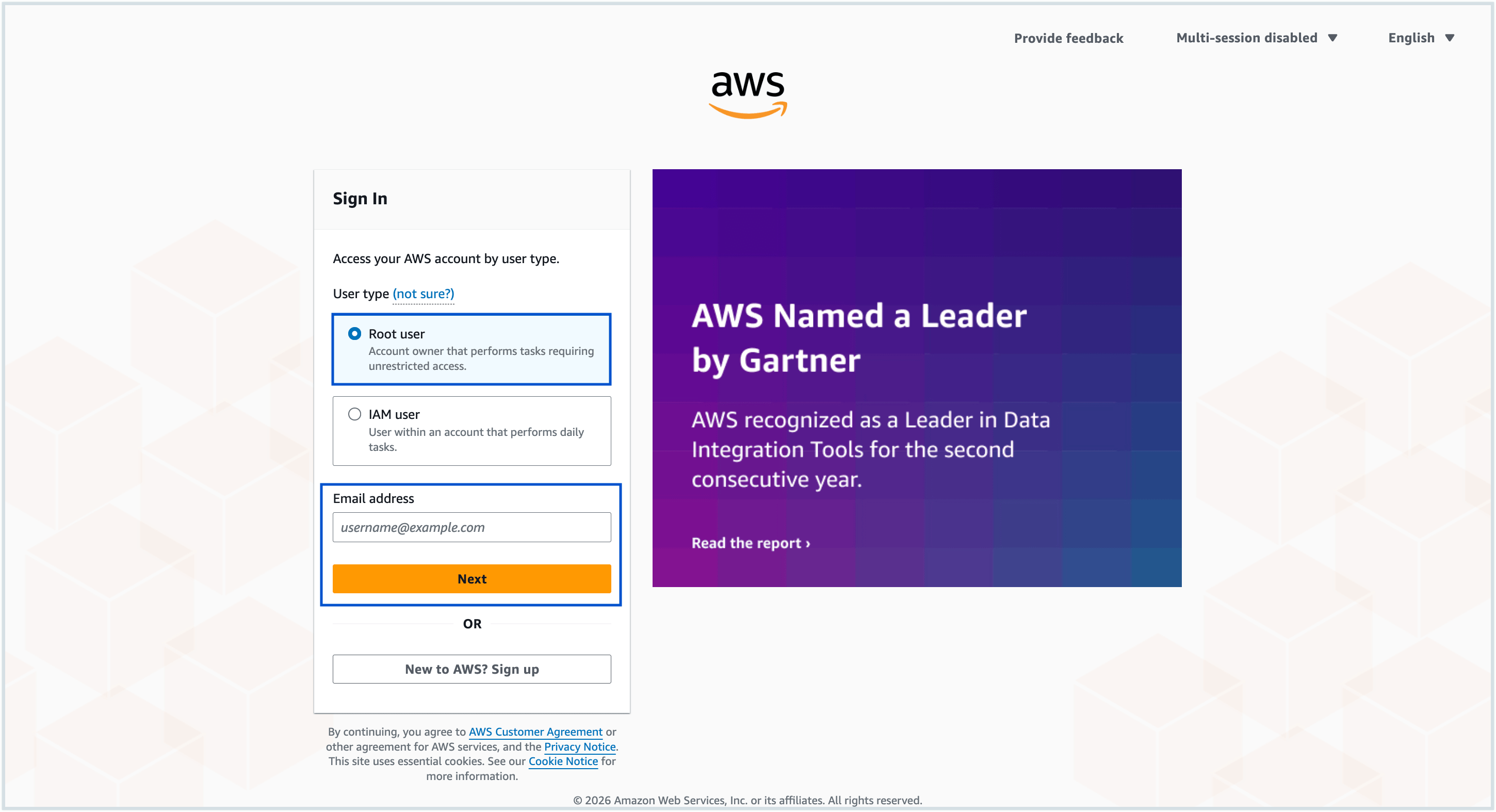 Sign in to AWS