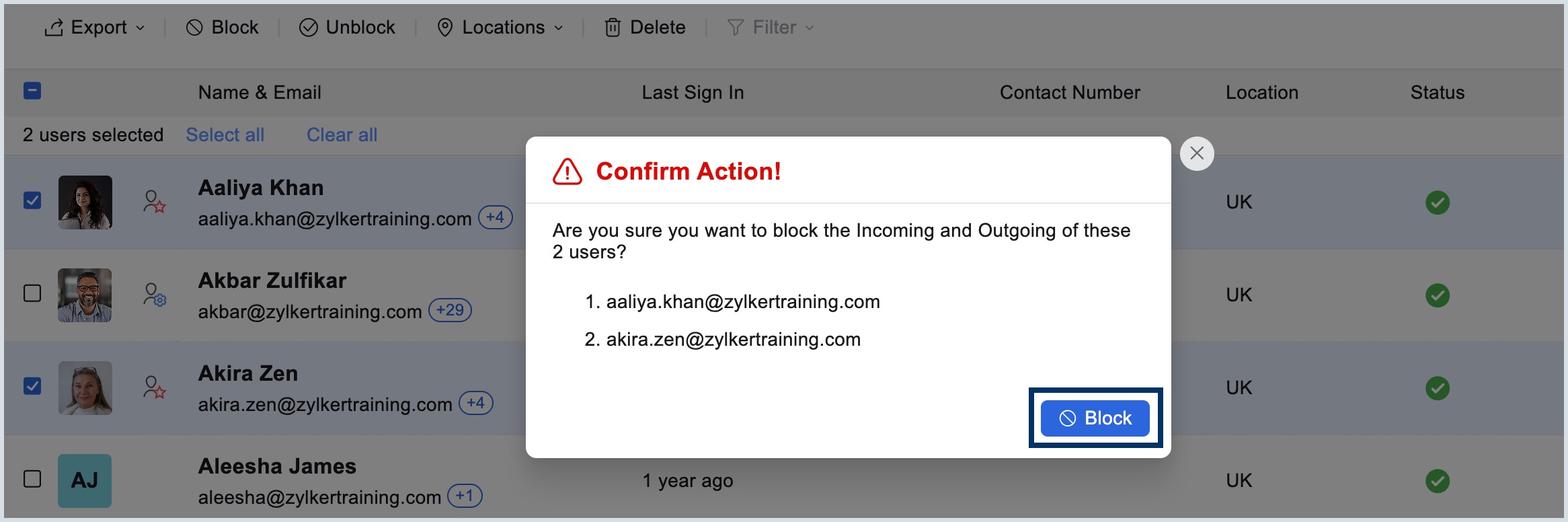 block user confirmation