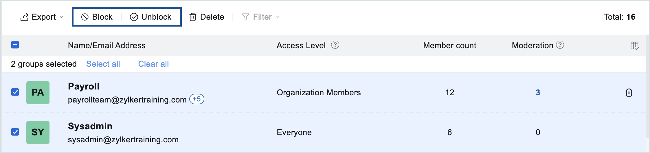 block or unblock groups block or unblock groups