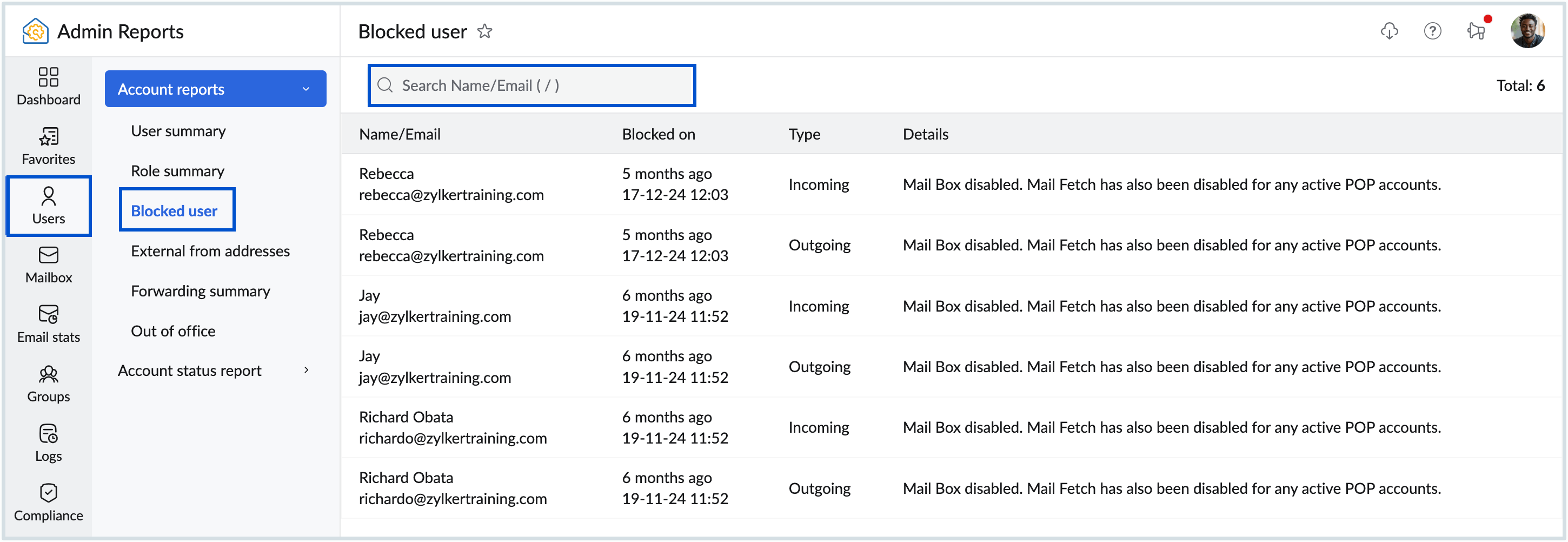 Blocked user report