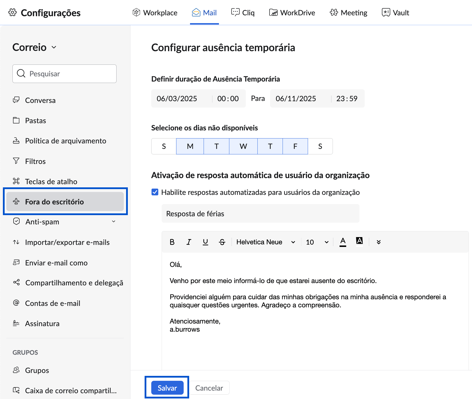 ausência temporária