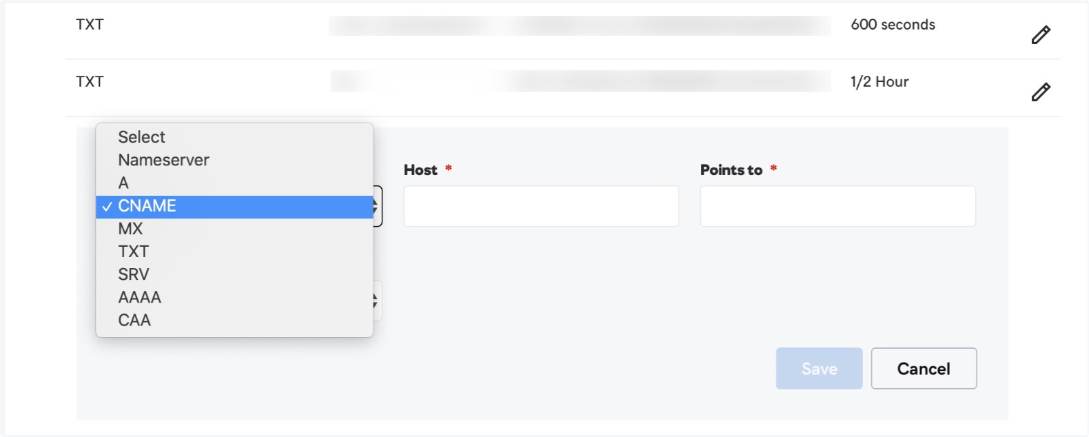 Choose the record type as CNAME Choose the record type as CNAME