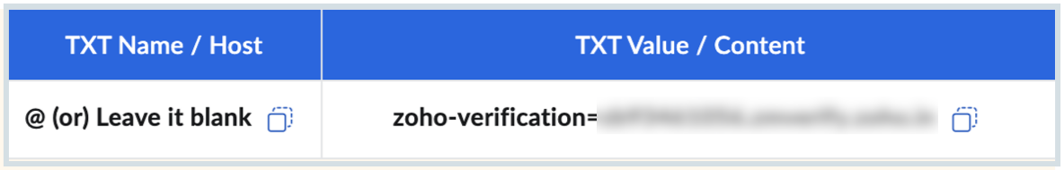 Copy the TXT value Copy the TXT value