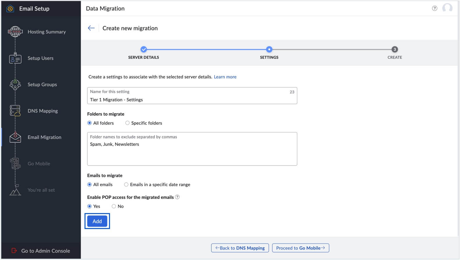 Create migration settings Create migration settings
