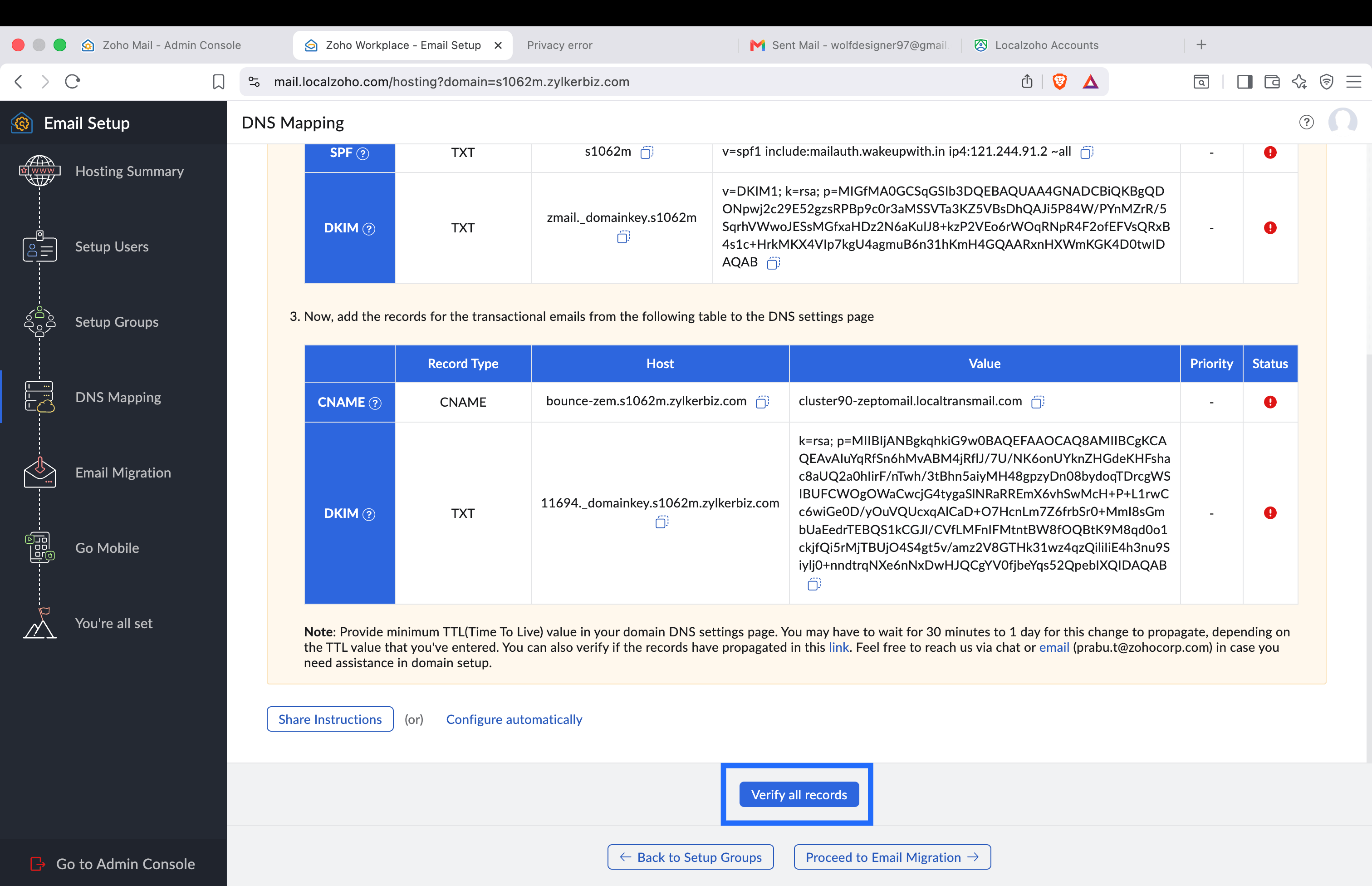 Navigate to your DNS Mapping