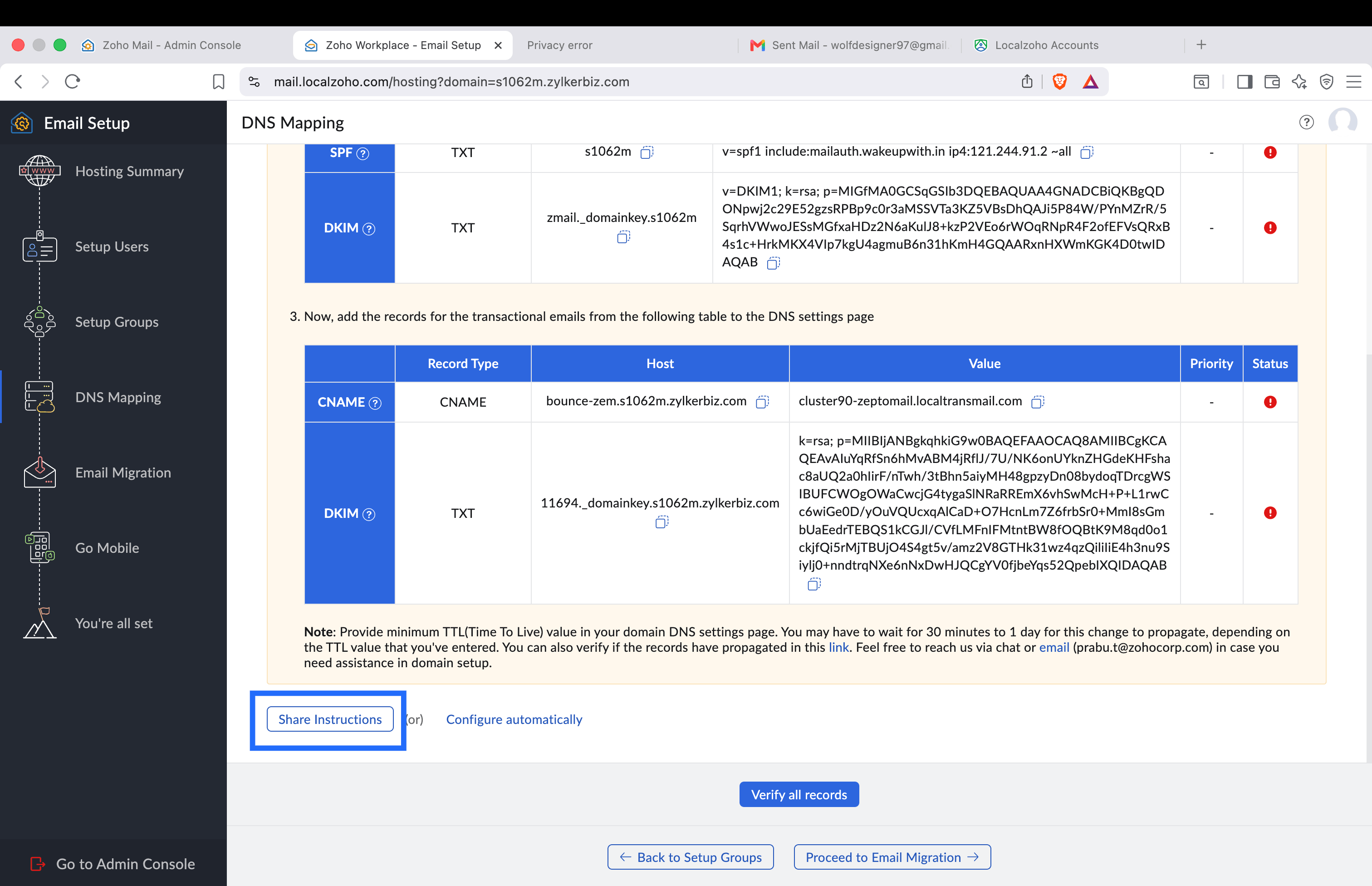 DNS Mapping TXT record