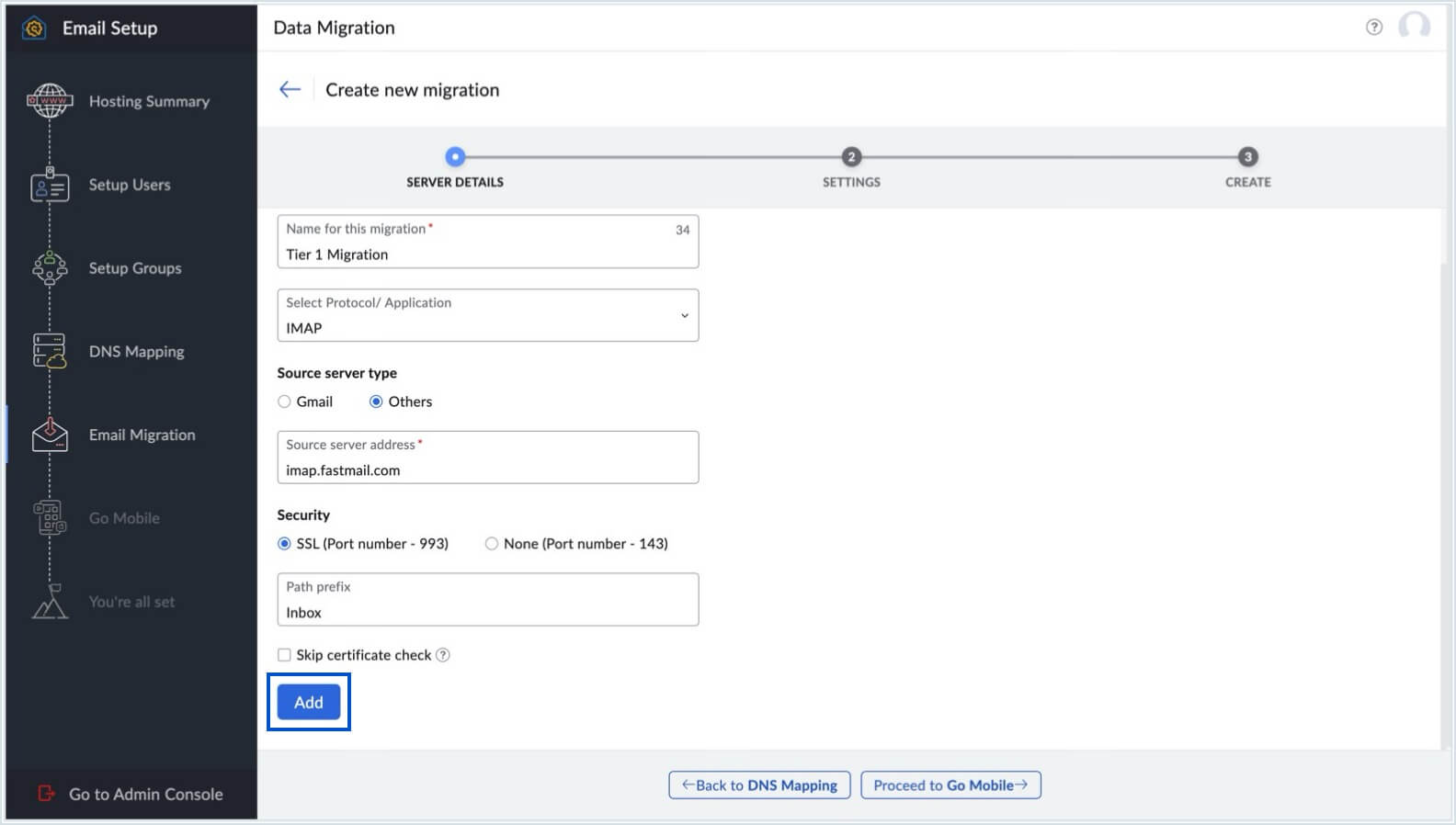 Select protocol/application Select protocol/application
