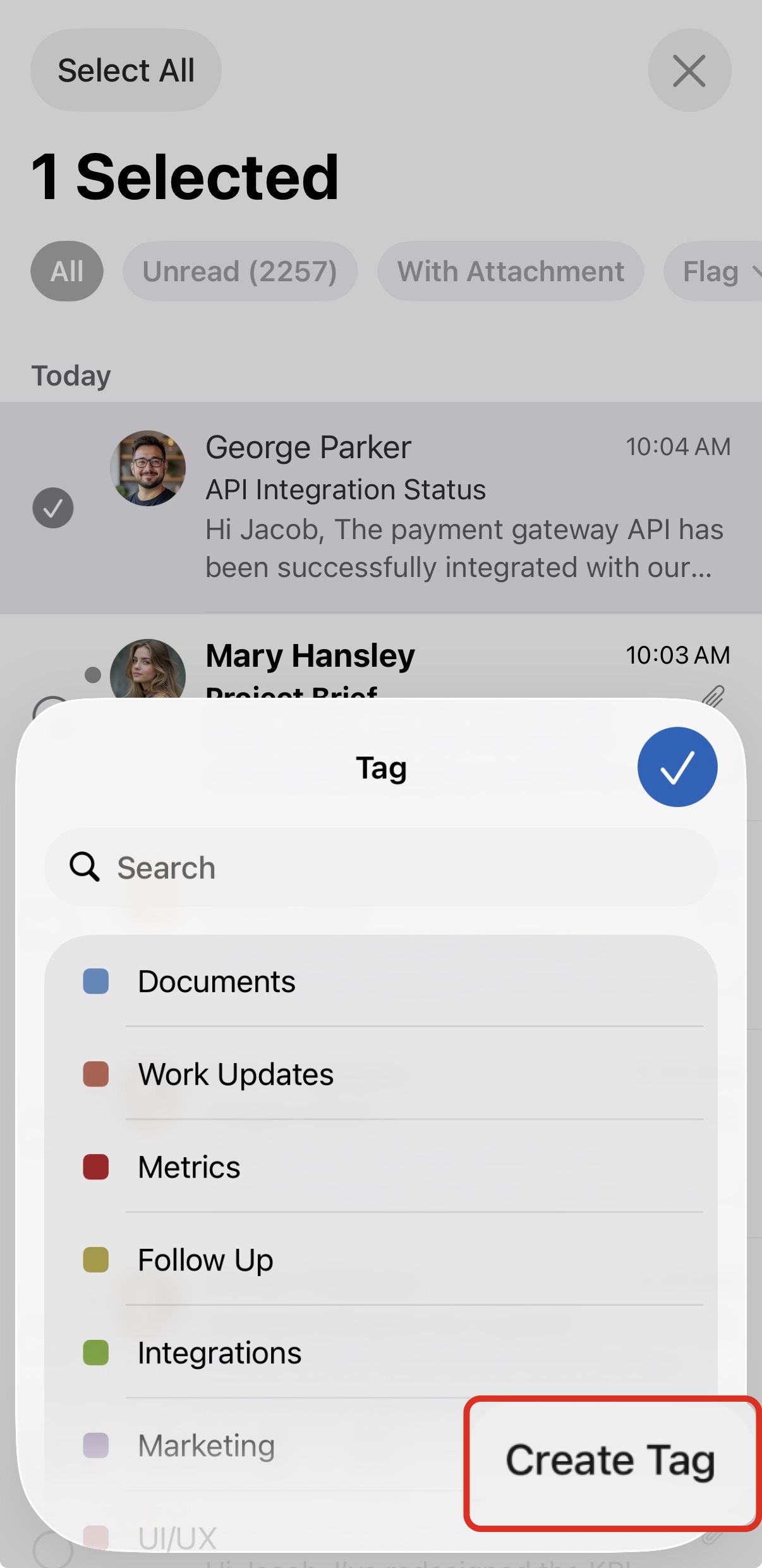 create new tag from email list in iOS app create new tag from email list