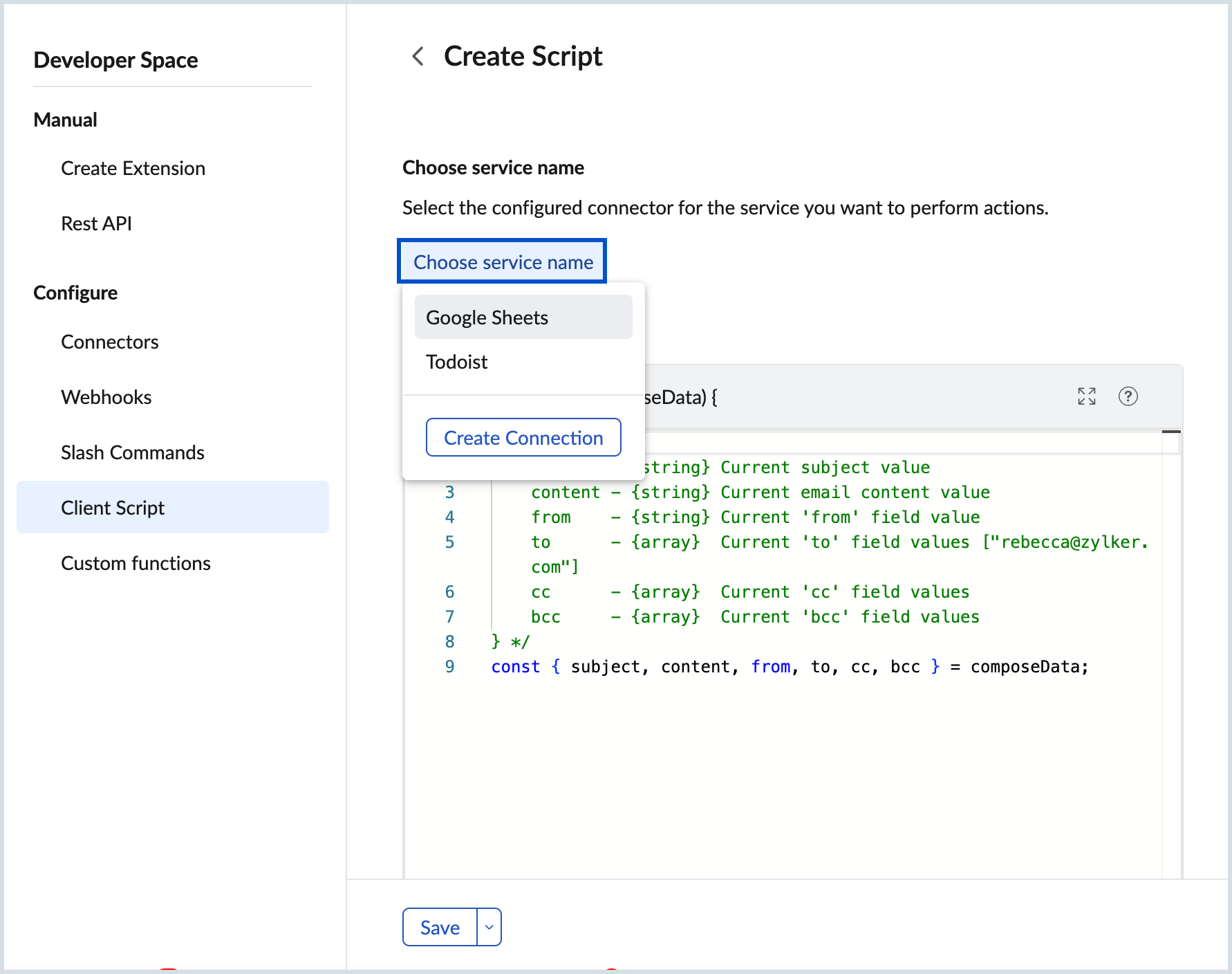 Choose connector Choose connector