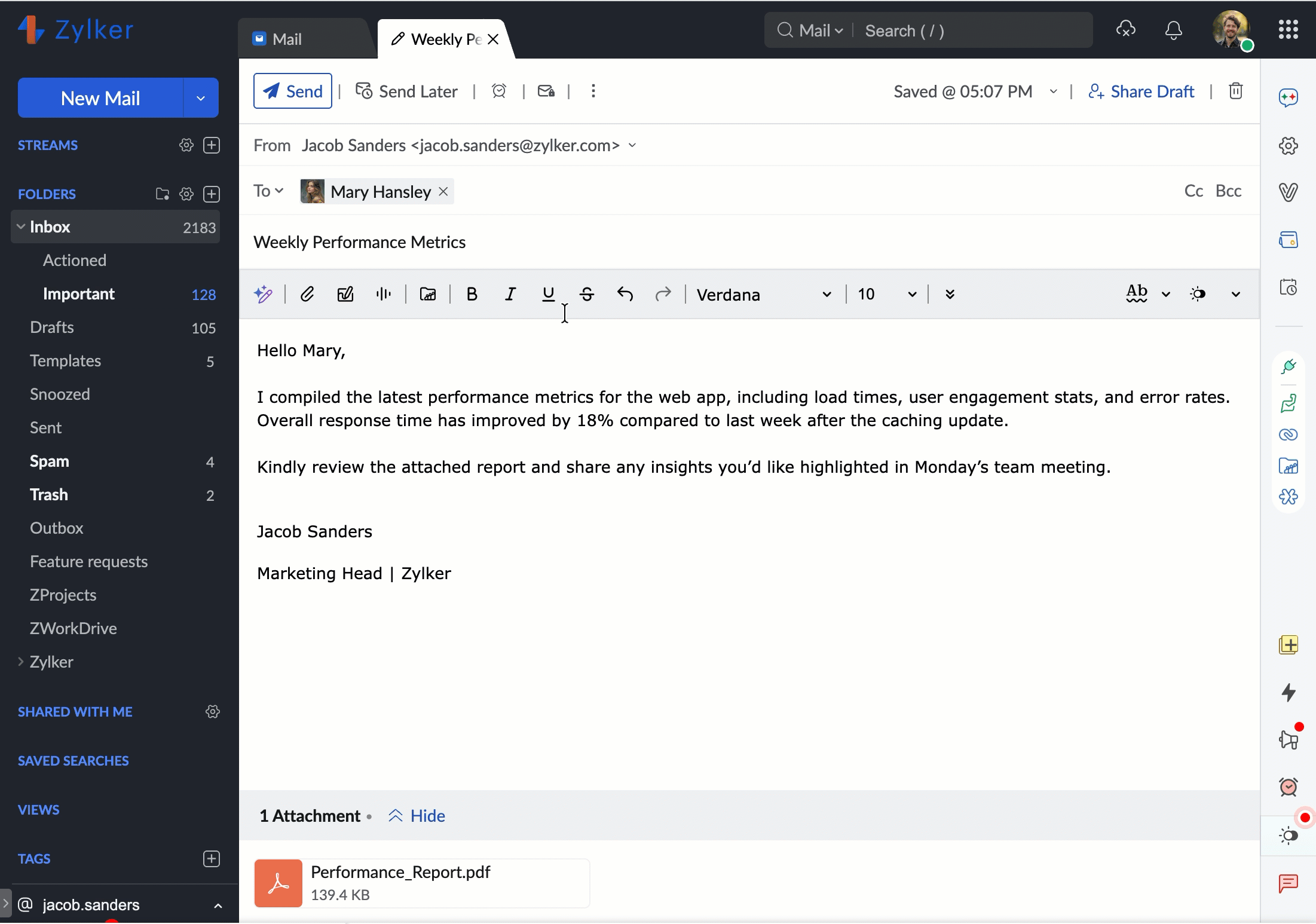 Create signature while composing a email