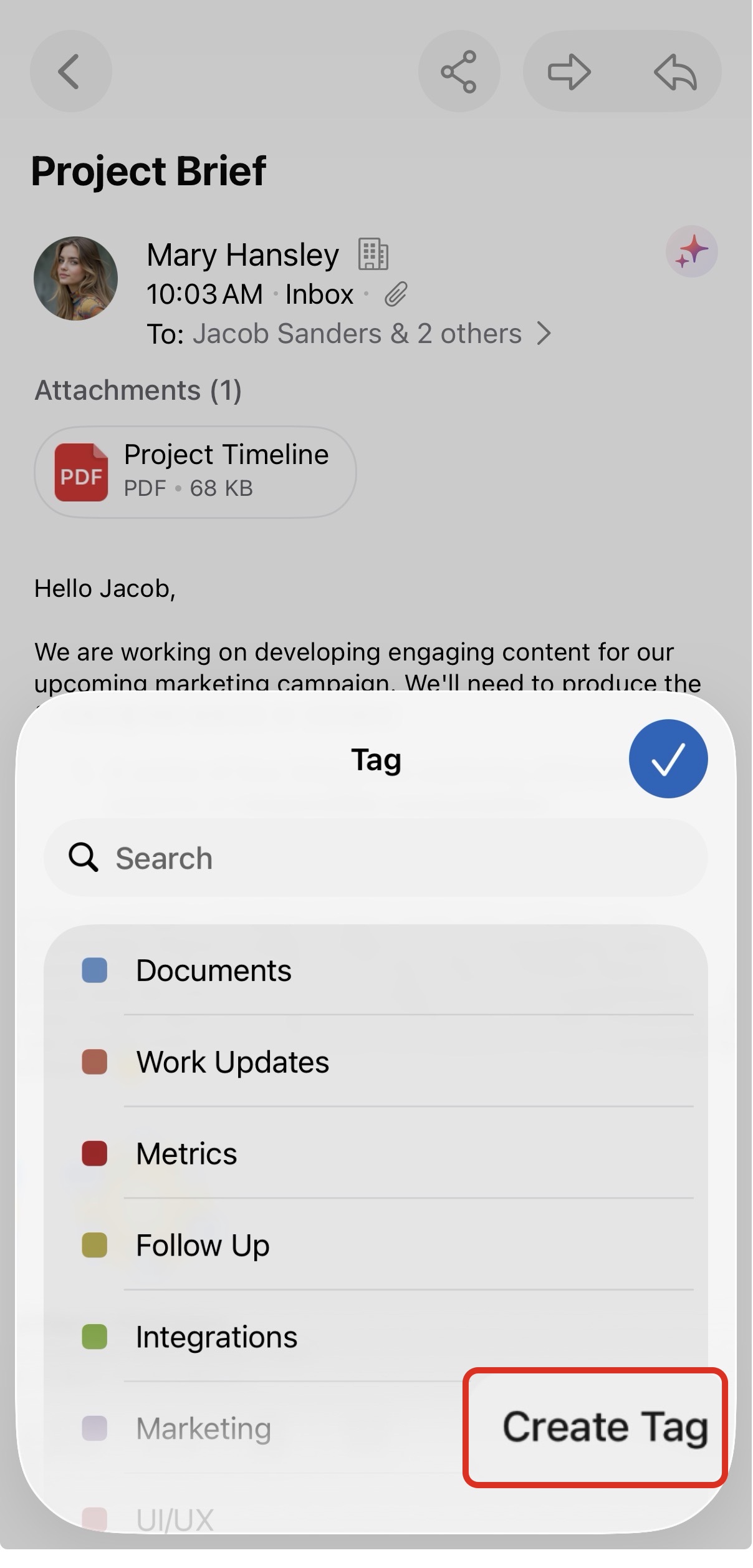 create new tag from email detail in iOS app create new tag from email detail