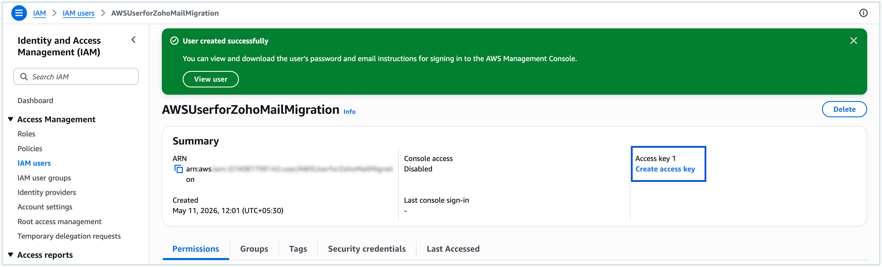 Create Access key