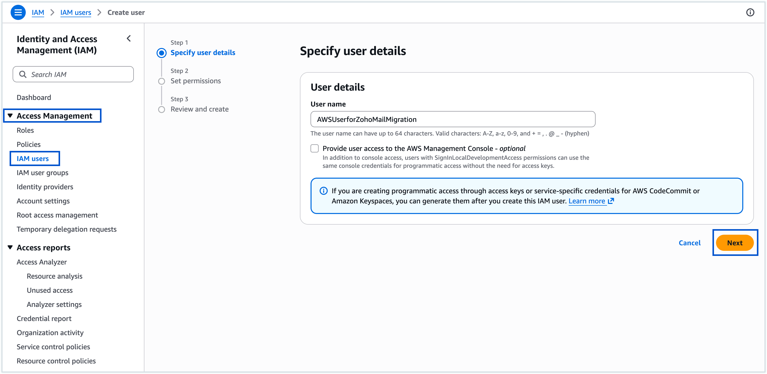 Create IAM User