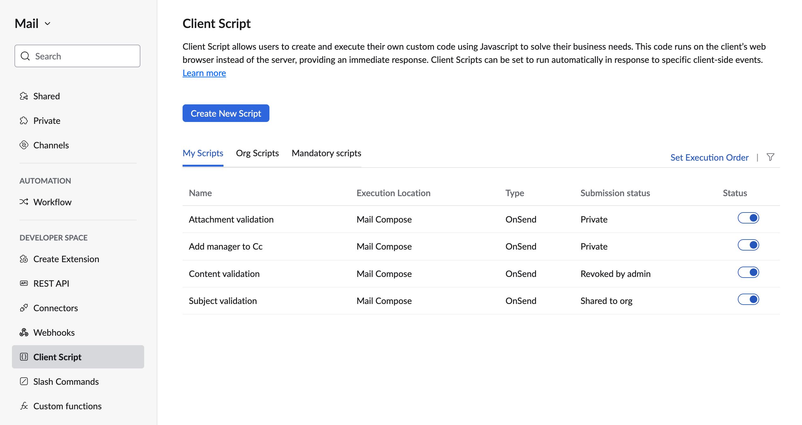 Client Script Settings