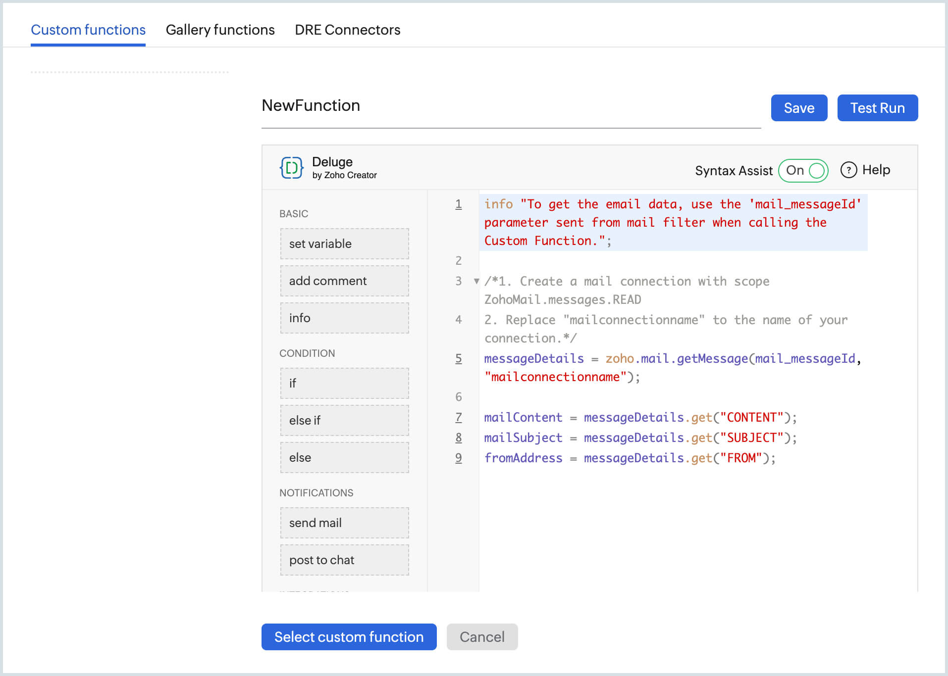 Custom function Custom function