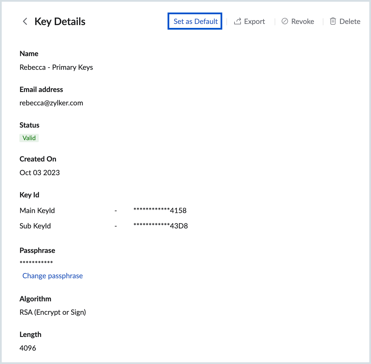 Default keys Default keys