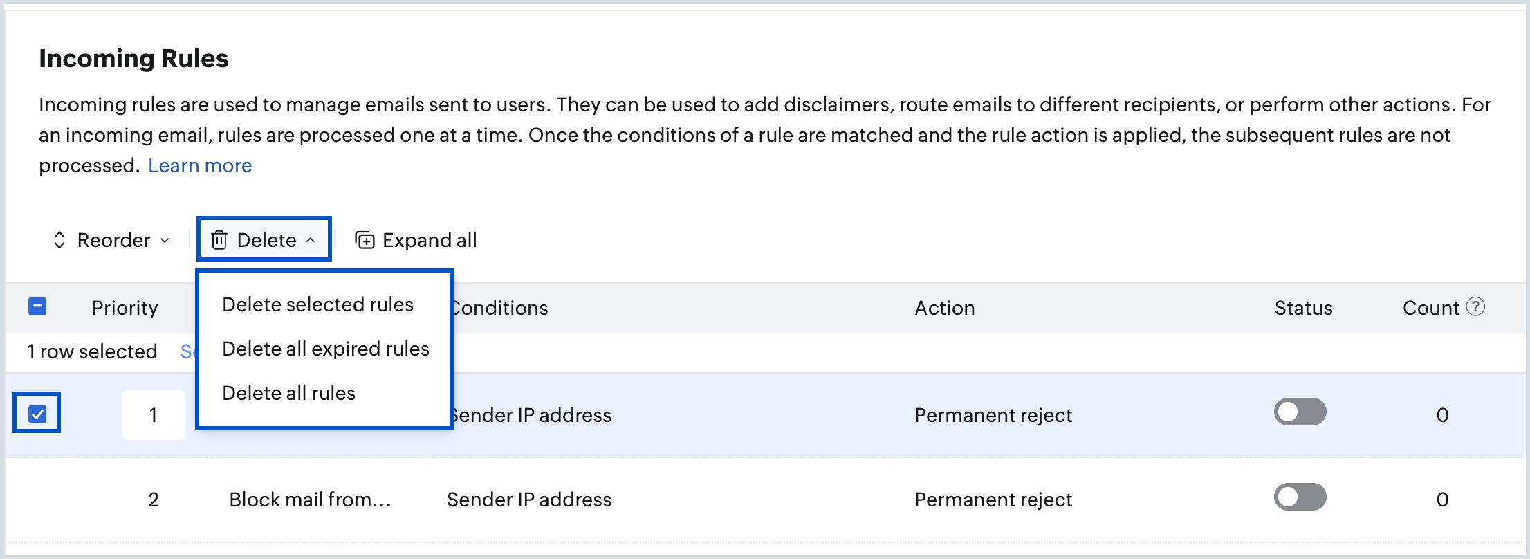Delete-selected-rule