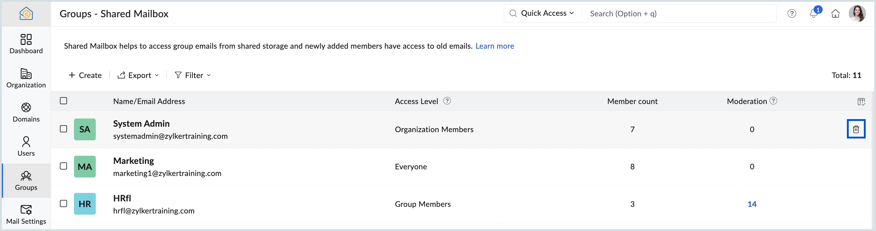 Deleting single shared mail box