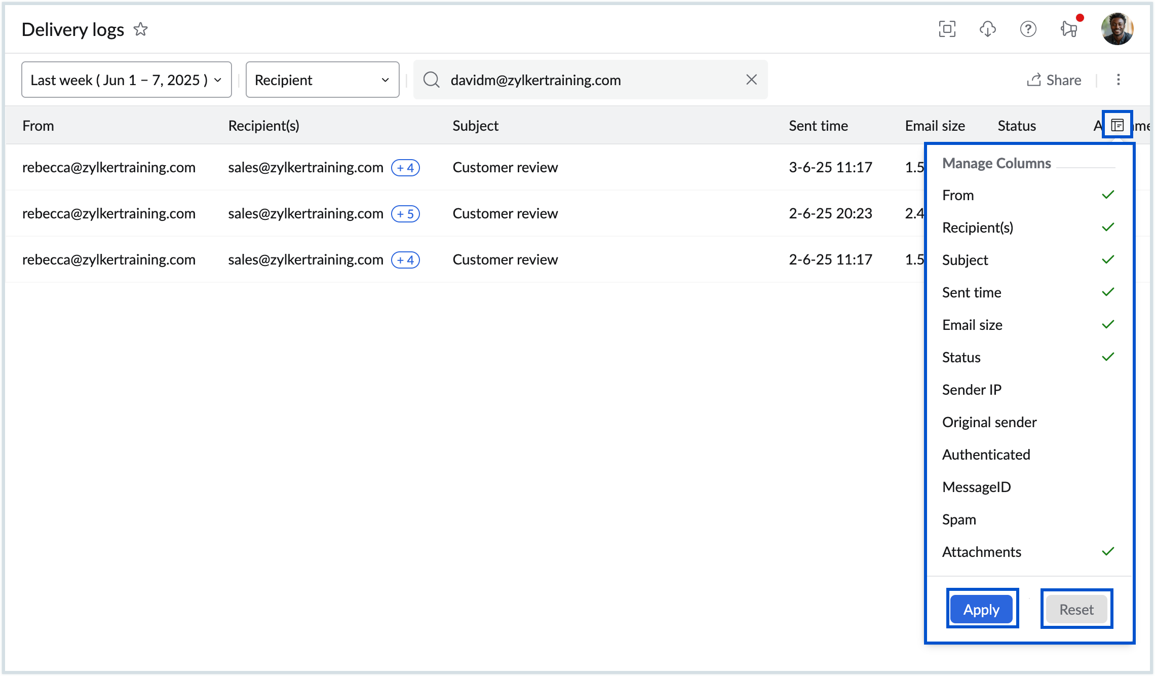 Manage column
