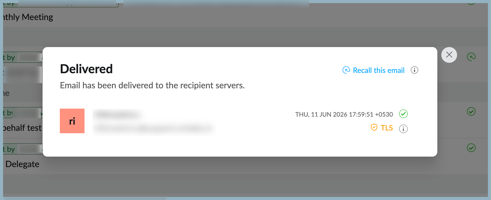 Delivery status and Recall emails