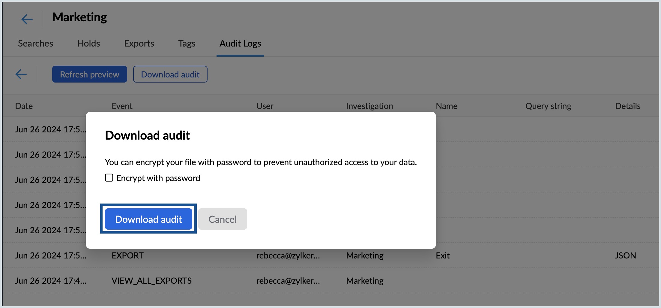 download cliq audit logs