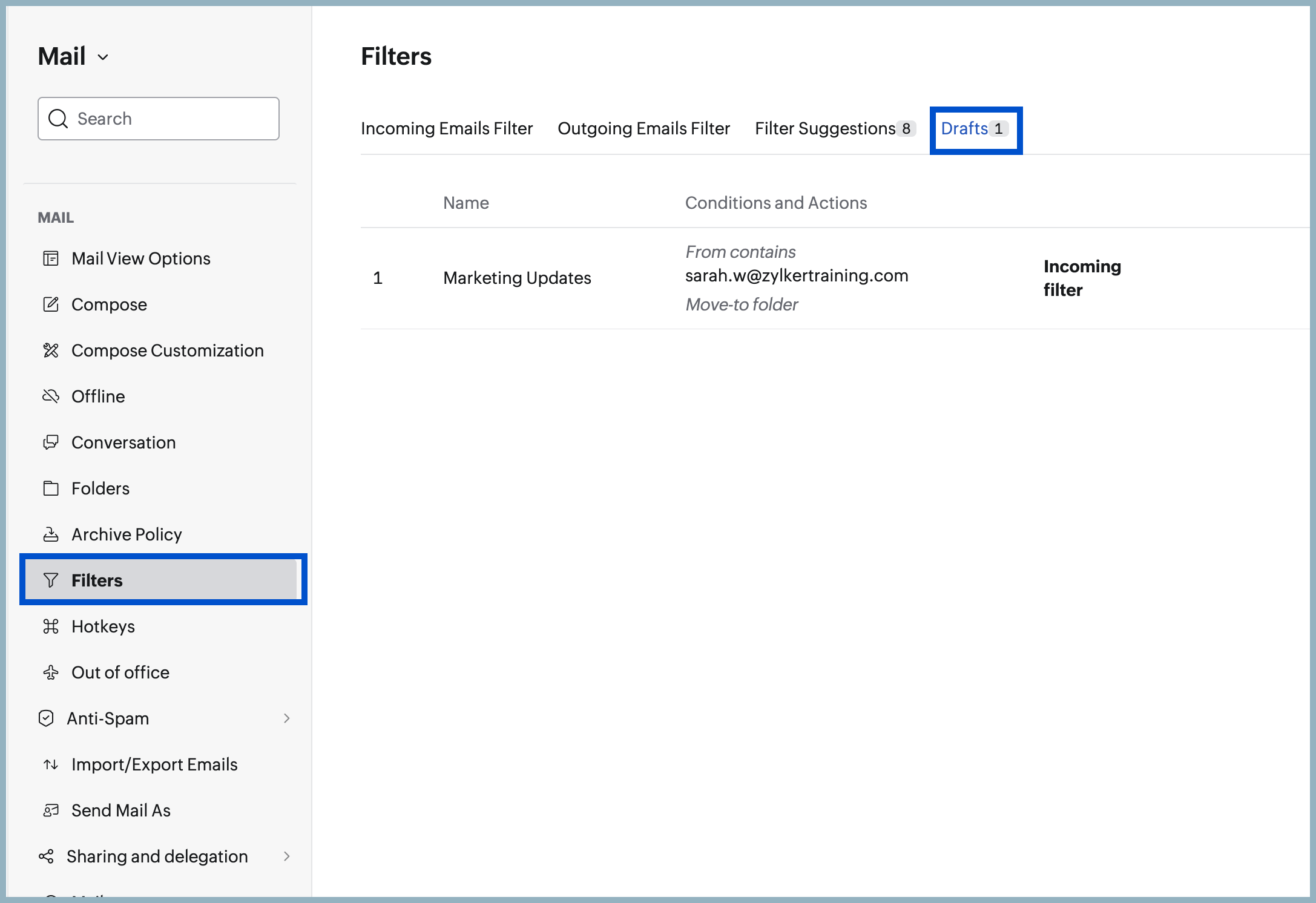 Saved filter drafts Saved filter drafts