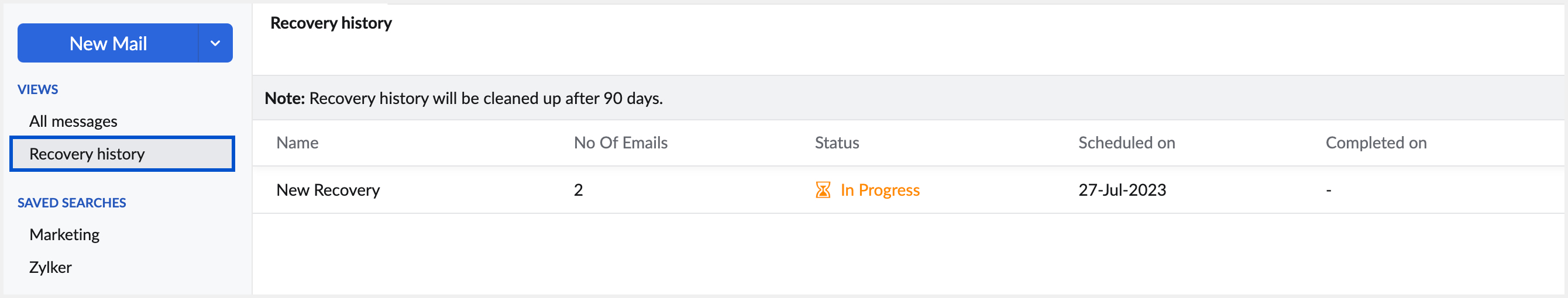 Recovery history Recovery history