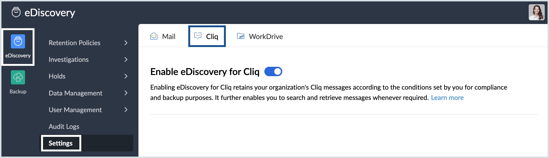 eDiscovery Cliq Settings