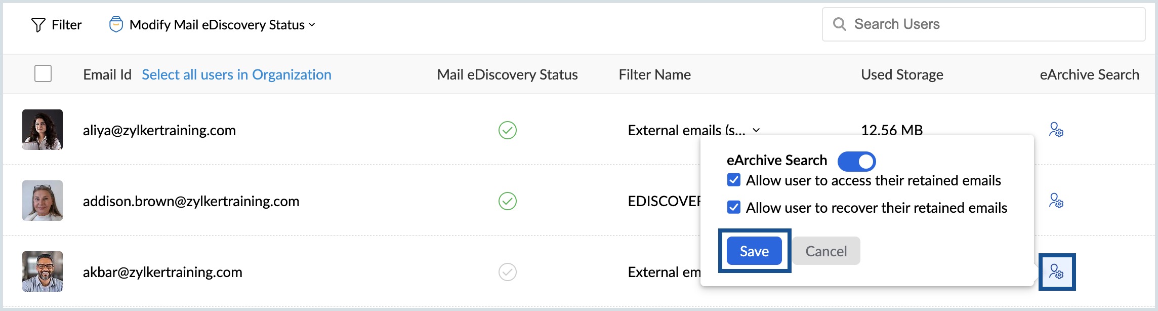 Enable eDiscovery for users in mailbox Enable eDiscovery for users in mailbox