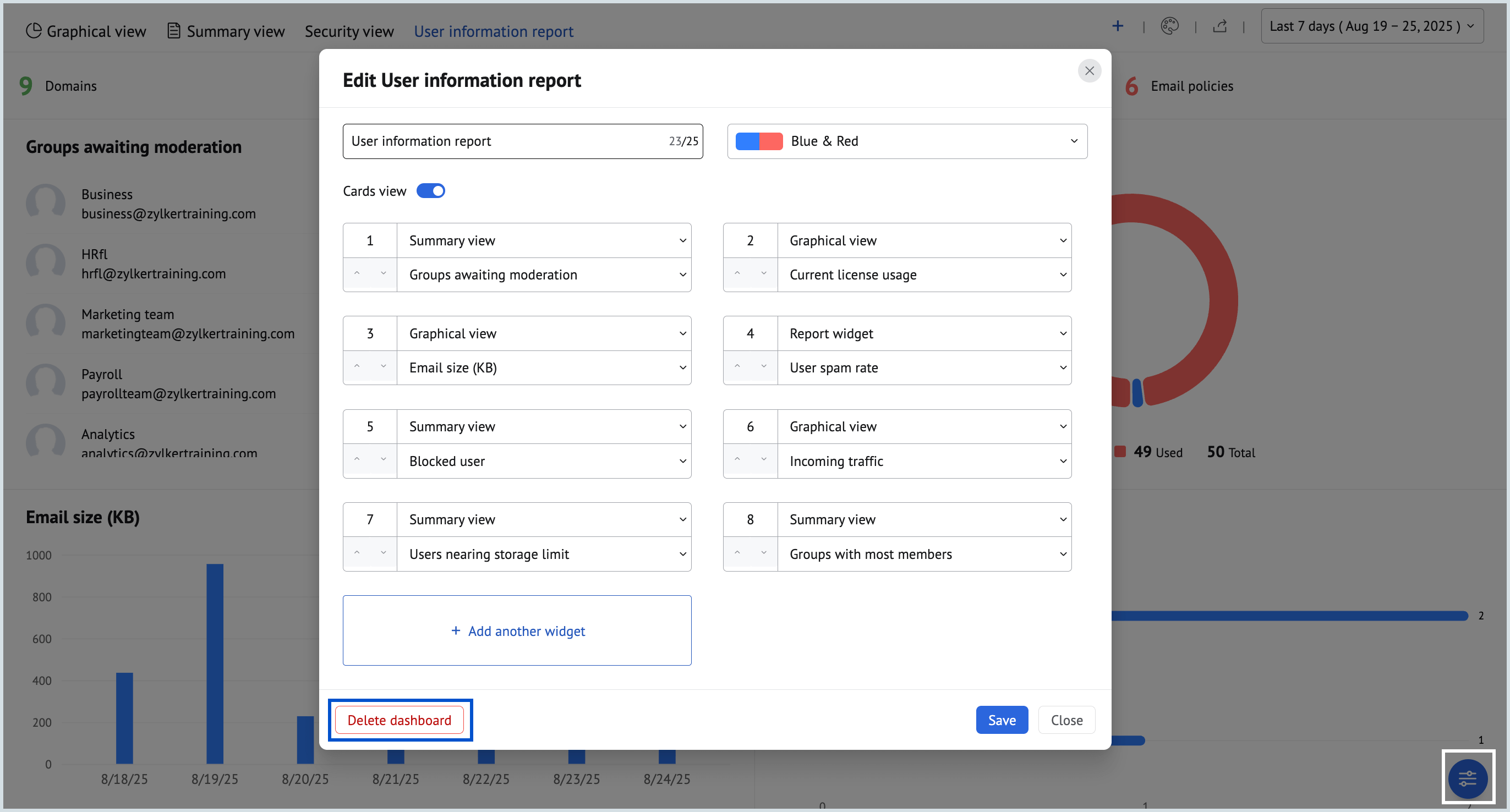 Edit custom dashboard