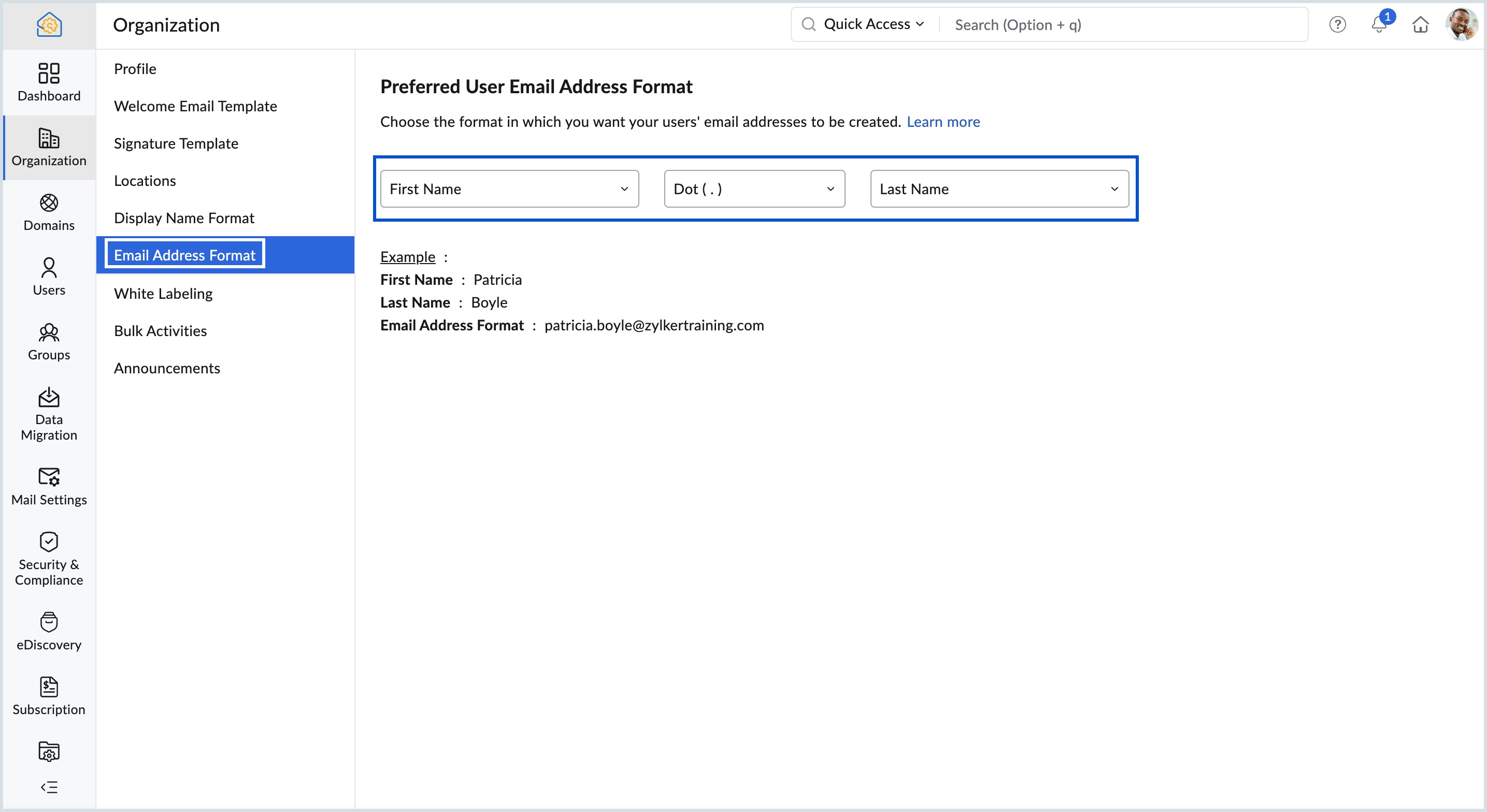 Selecting preferred email address format
