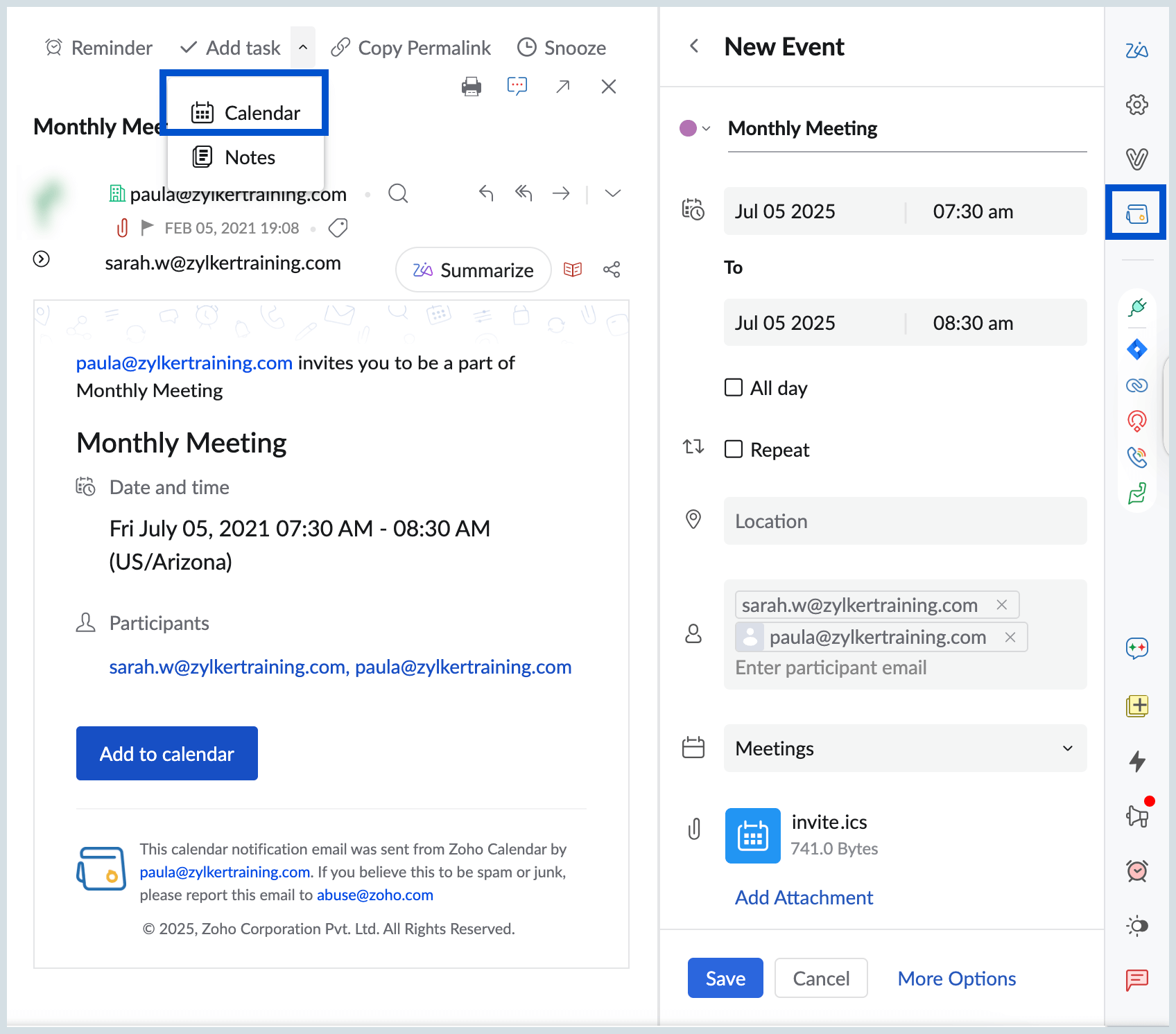 Create event using calendar widget