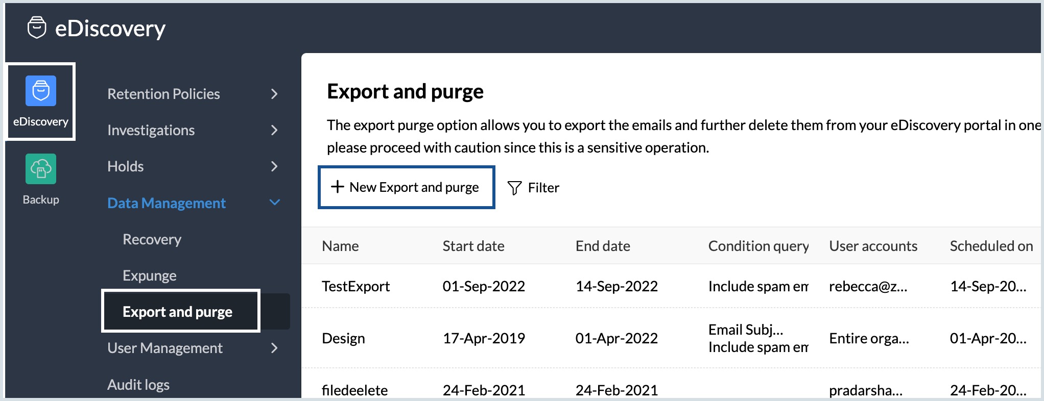 Export and purge emails Export and purge emails