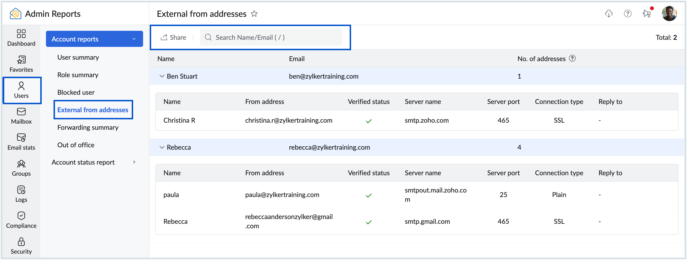 External from address report