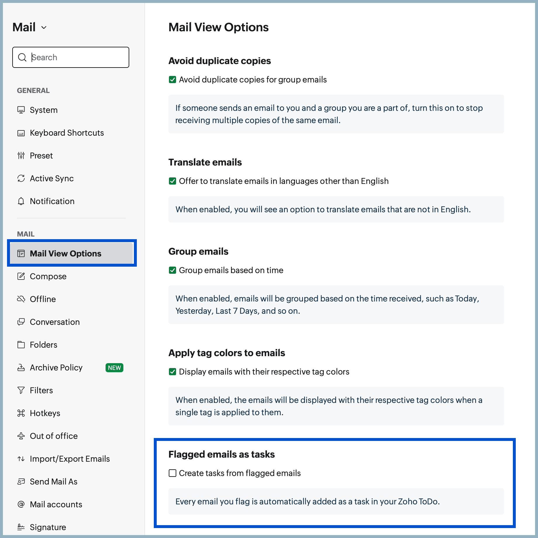Flagged emails as tasks