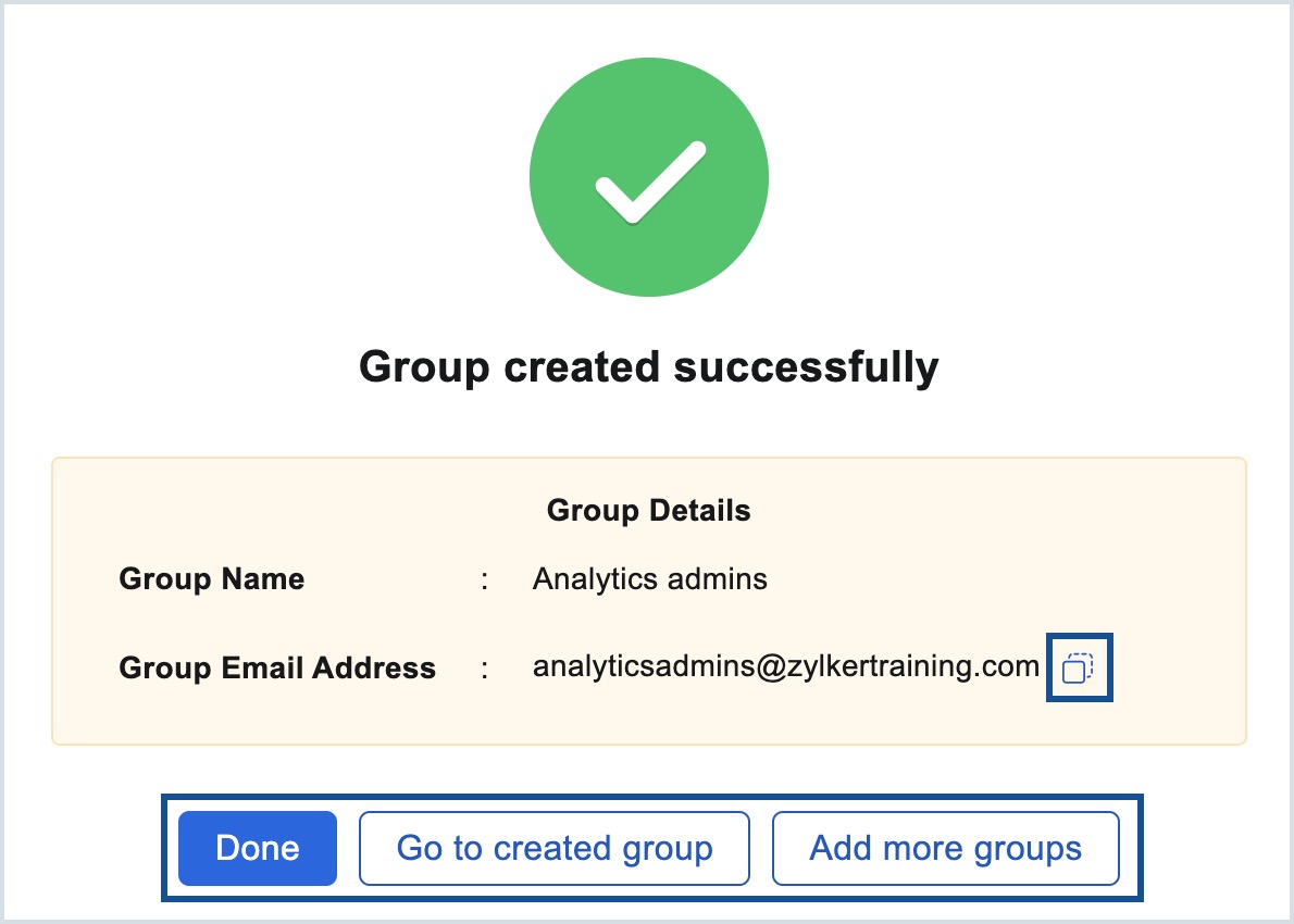 Group created Group creation successful