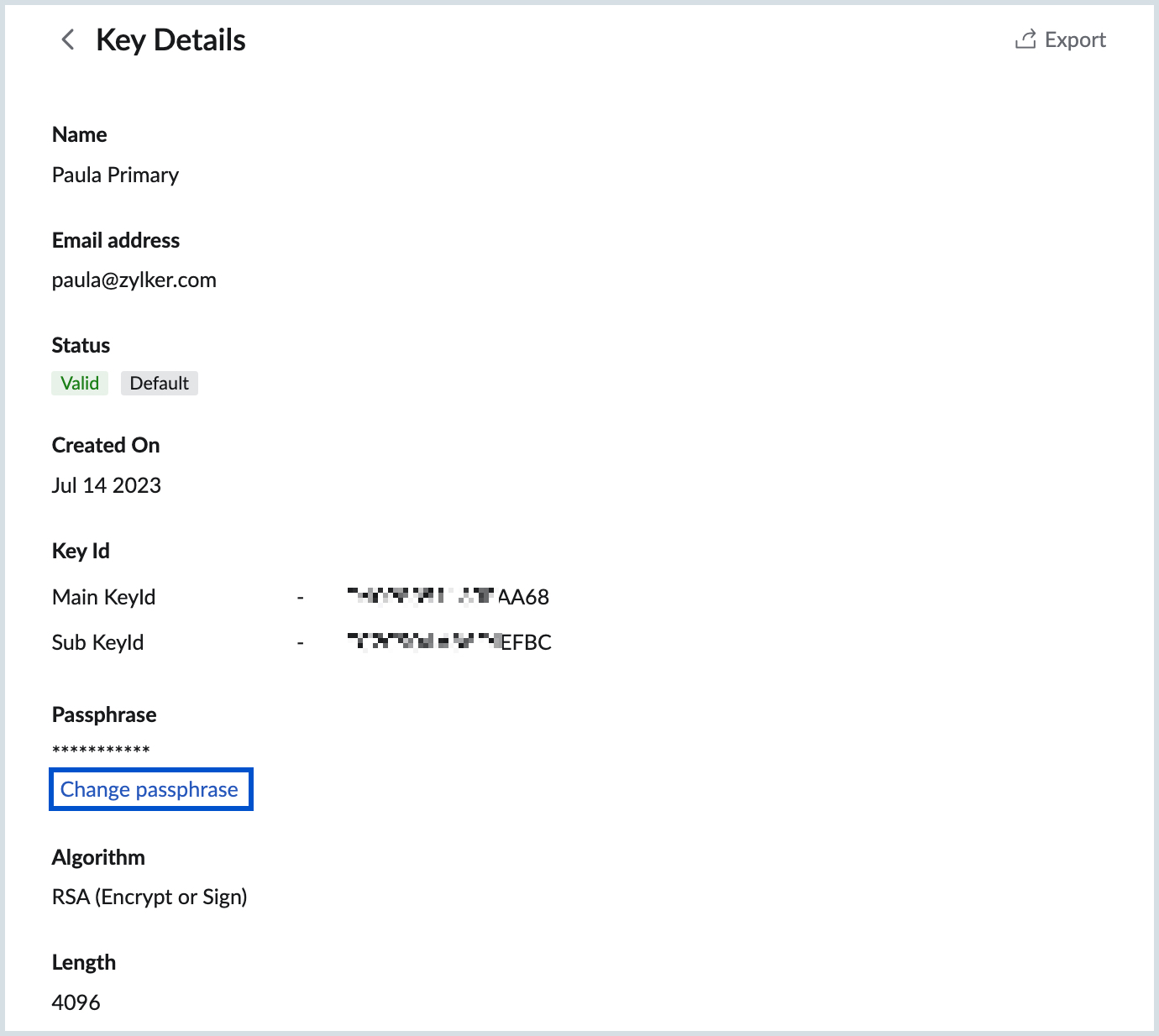 Change passphrase