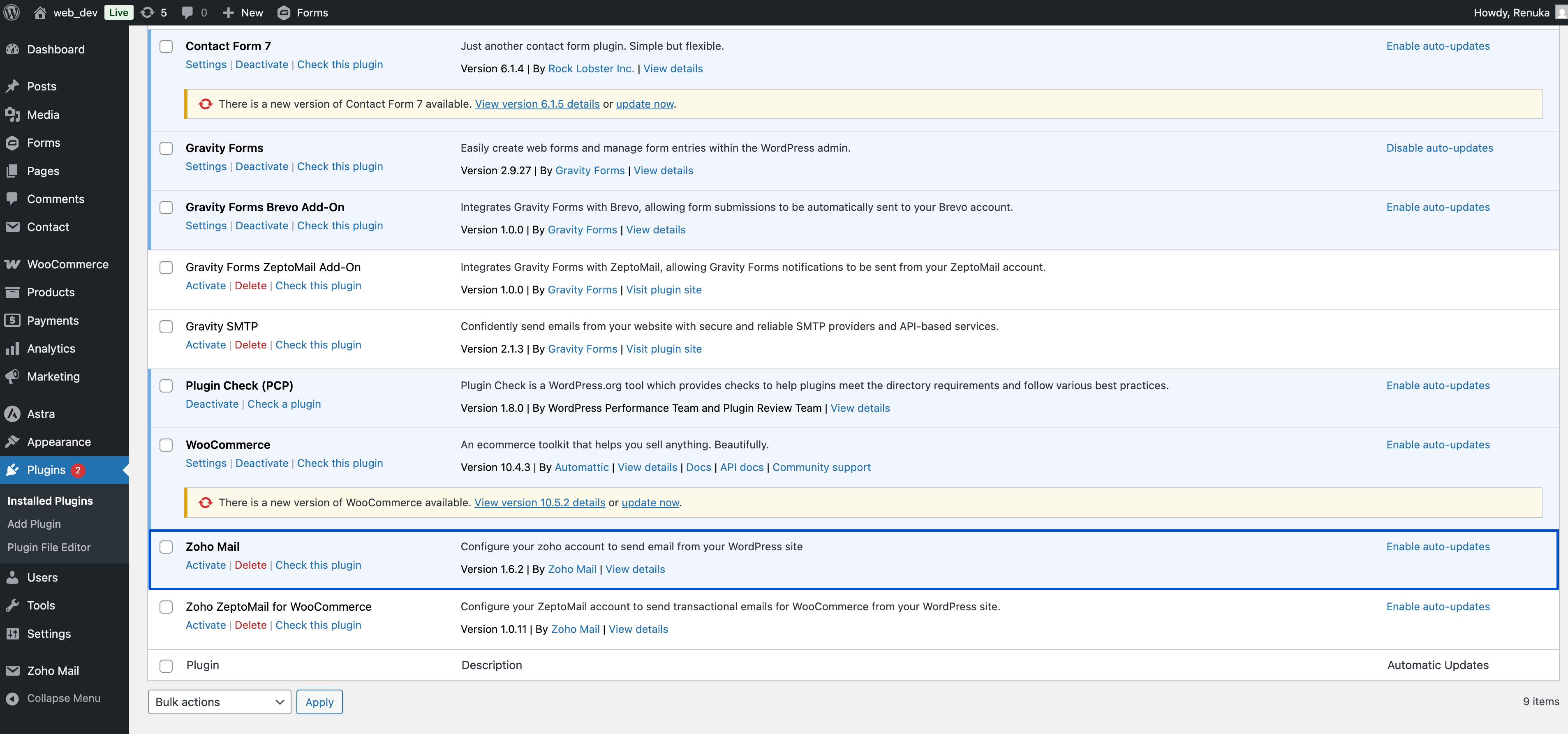 Activate Zoho Mail Plugin Activate Zoho Mail Plugin